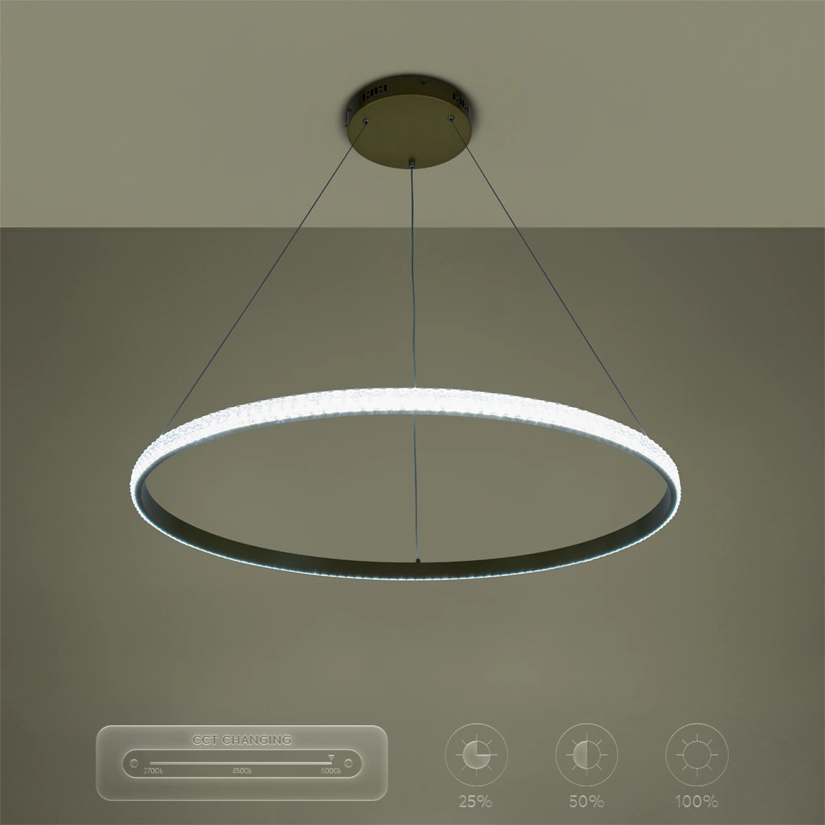 kelvo® DIAMOND KLV-101-0232 Κρεμαστό Φωτιστικό Οροφής LED 67W 6700lm 180° AC 220-240V IP20 Ρυθμιζόμενο Λευκό CCT με Χειριστήριο από 2700K έως 6000K Dimmable - Lumileds SMD Chip - Χρυσό Πλατίνα - Μ80 x Π80 x Υ3cm - 3 Χρόνια Εγγύηση - Image 13