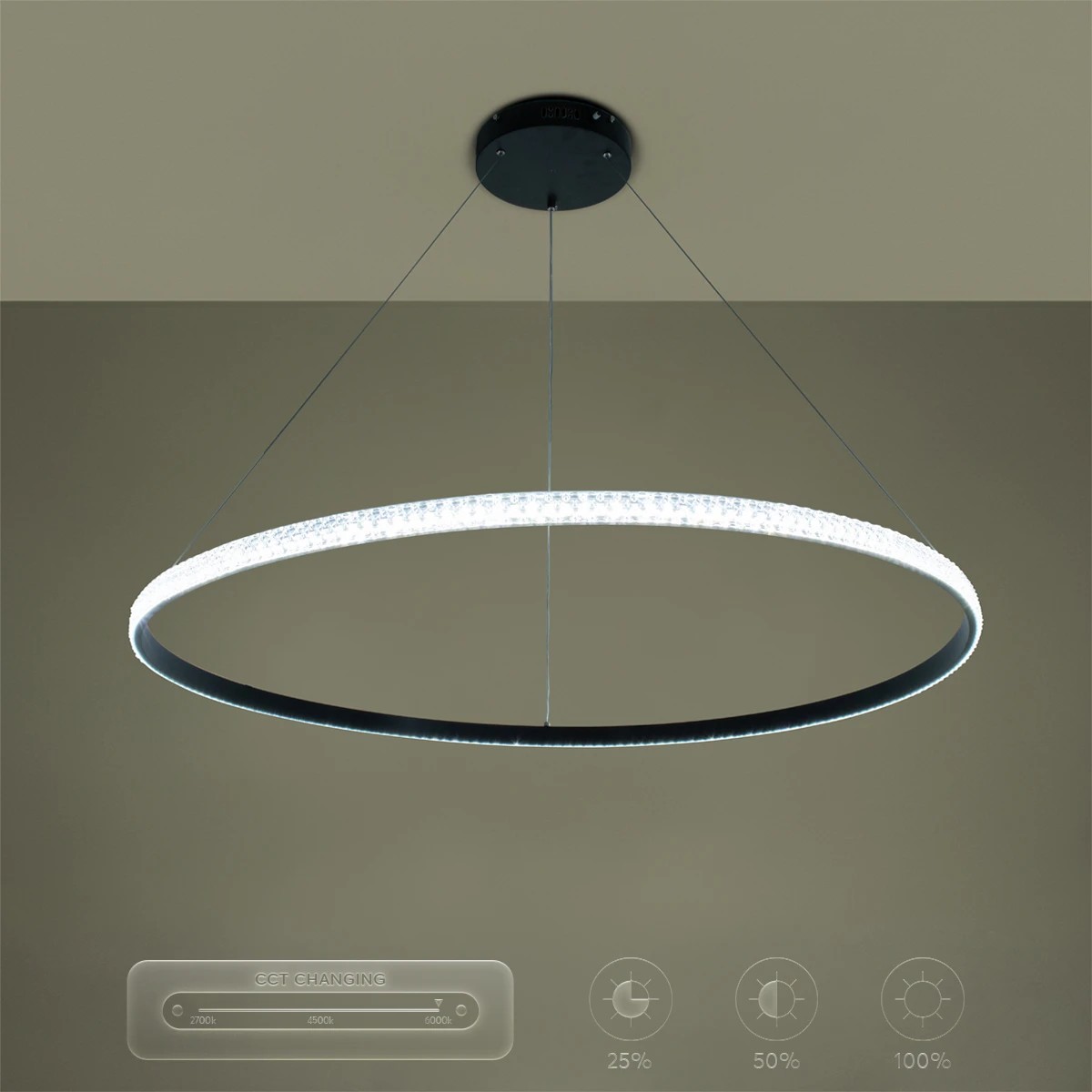 kelvo® DIAMOND KLV-101-0233 Κρεμαστό Φωτιστικό Οροφής LED 75W 7500lm 180° AC 220-240V IP20 Ρυθμιζόμενο Λευκό CCT με Χειριστήριο από 2700K έως 6000K Dimmable - Lumileds SMD Chip - Μαύρο Ματ - Μ100 x Π100 x Υ3cm - 3 Χρόνια Εγγύηση - Image 13