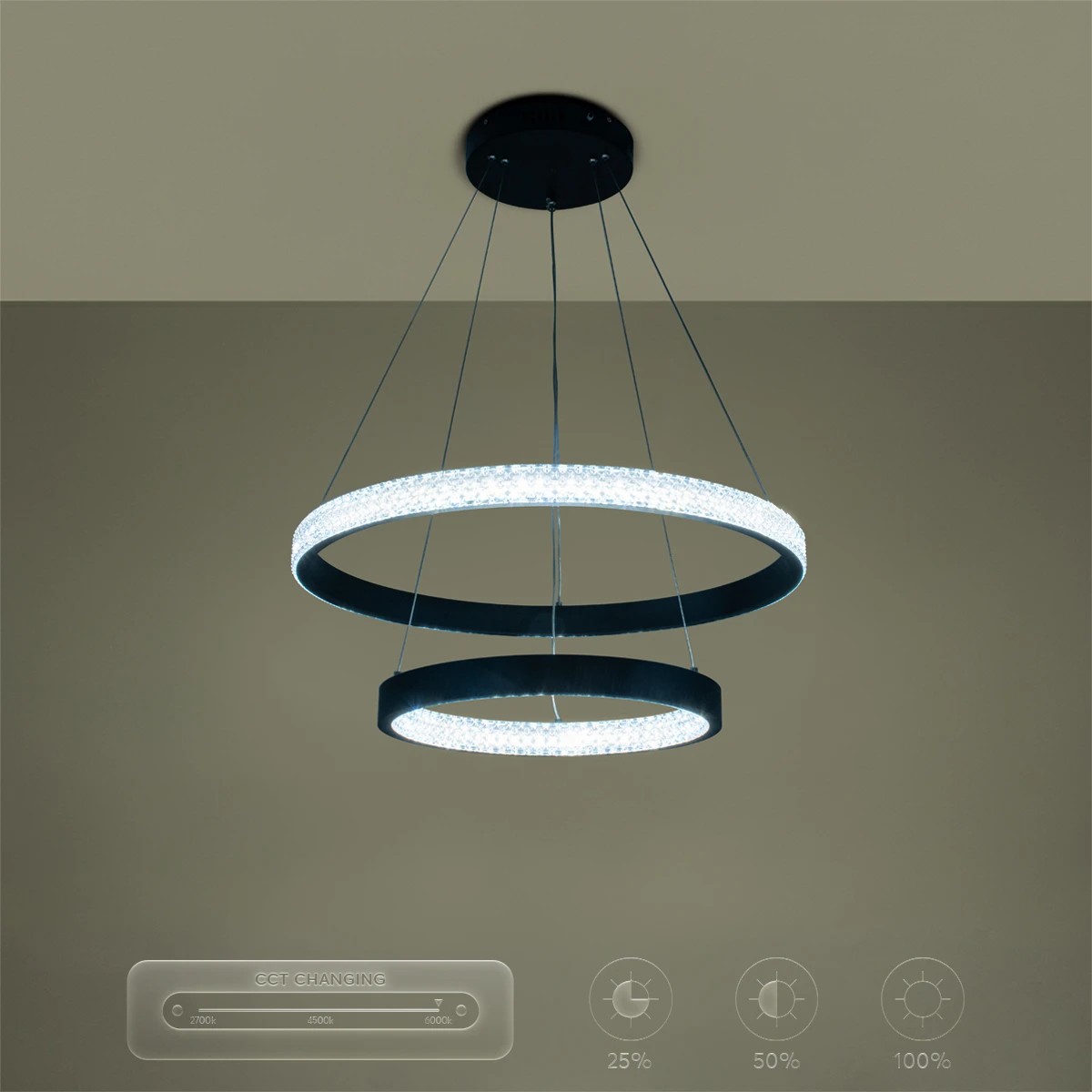 kelvo® DIAMOND KLV-101-0235 Κρεμαστό Φωτιστικό Οροφής LED 75W 7500lm 360° AC 220-240V IP20 Ρυθμιζόμενο Λευκό CCT με Χειριστήριο από 2700K έως 6000K Dimmable - Lumileds SMD Chip - Μαύρο Ματ - Μ60 x Π60 x Υ40cm - 3 Χρόνια Εγγύηση - Image 15