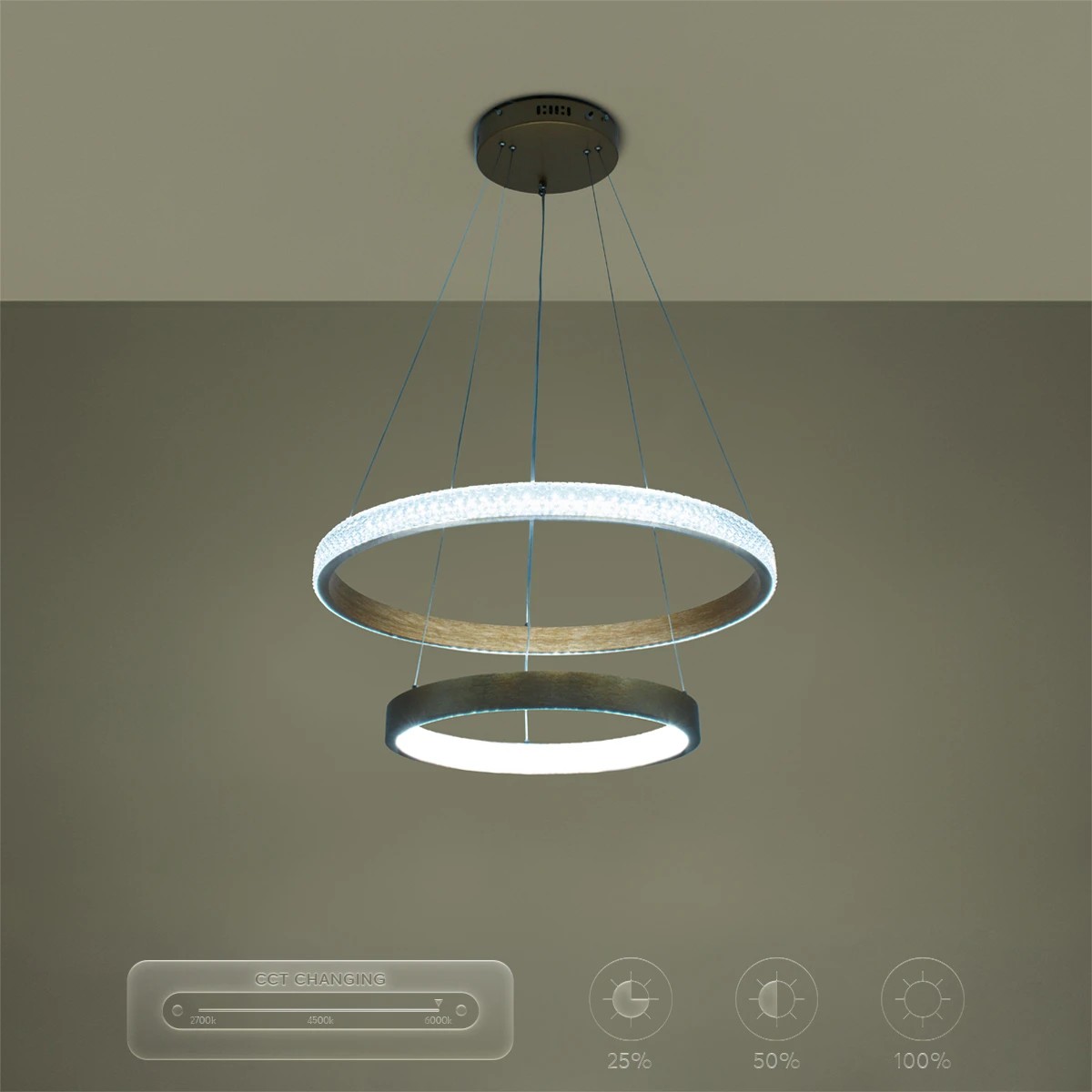 kelvo® DIAMOND KLV-101-0236-V2 Κρεμαστό Φωτιστικό Οροφής LED 75W 7500lm 360° AC 220-240V IP20 Ρυθμιζόμενο Λευκό CCT με Χειριστήριο από 2700K έως 6000K Dimmable - Lumileds SMD Chip - Χρυσό Πλατίνα - Μ60 x Π60 x Υ40cm - 3 Χρόνια Εγγύηση - Image 14