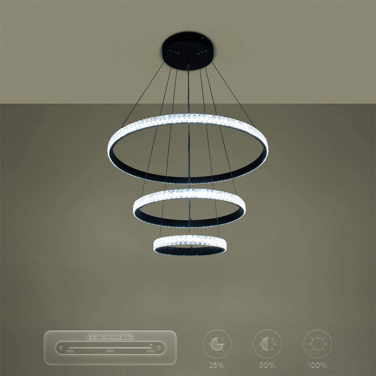 kelvo® DIAMOND KLV-101-0237 Κρεμαστό Φωτιστικό Οροφής LED 100W 10000lm 180° AC 220-240V IP20 Ρυθμιζόμενο Λευκό CCT με Χειριστήριο από 2700K έως 6000K Dimmable - Lumileds SMD Chip - Μαύρο Ματ - Μ60 x Π60 x Υ60cm - 3 Χρόνια Εγγύηση - Image 15