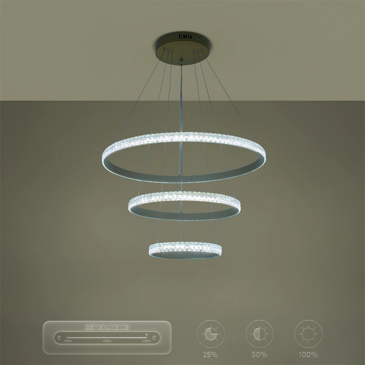 kelvo® DIAMOND KLV-101-0238 Κρεμαστό Φωτιστικό Οροφής LED 100W 10000lm 180° AC 220-240V IP20 Ρυθμιζόμενο Λευκό CCT με Χειριστήριο από 2700K έως 6000K Dimmable - Lumileds SMD Chip - Χρυσό Πλατίνα - Μ60 x Π60 x Υ60cm - 3 Χρόνια Εγγύηση - Image 15