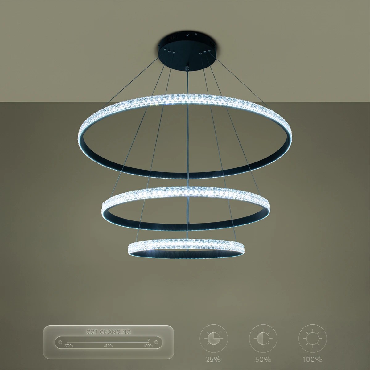 kelvo® DIAMOND KLV-101-0139-V2 Κρεμαστό Φωτιστικό Οροφής LED 120W 12000lm 180° AC 220-240V IP20 Ρυθμιζόμενο Λευκό CCT με Χειριστήριο από 2700K έως 6000K Dimmable - Lumileds SMD Chip - Μαύρο Ματ - Μ80 x Π80 x Υ80cm - 3 Χρόνια Εγγύηση - Image 15
