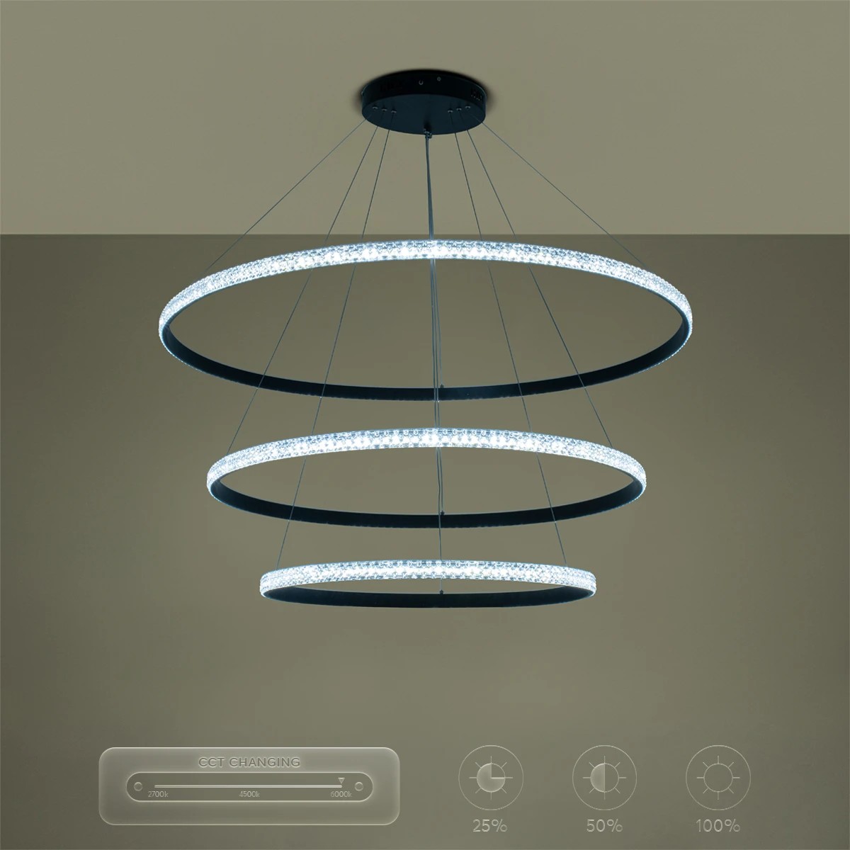 kelvo® DIAMOND KLV-101-0241-V2 Κρεμαστό Φωτιστικό Οροφής LED 150W 15000lm 180° AC 220-240V IP20 Ρυθμιζόμενο Λευκό CCT με Χειριστήριο από 2700K έως 6000K Dimmable - Lumileds SMD Chip - Μαύρο Ματ - Μ100 x Π100 x Υ100cm - 3 Χρόνια Εγγύηση - Image 15