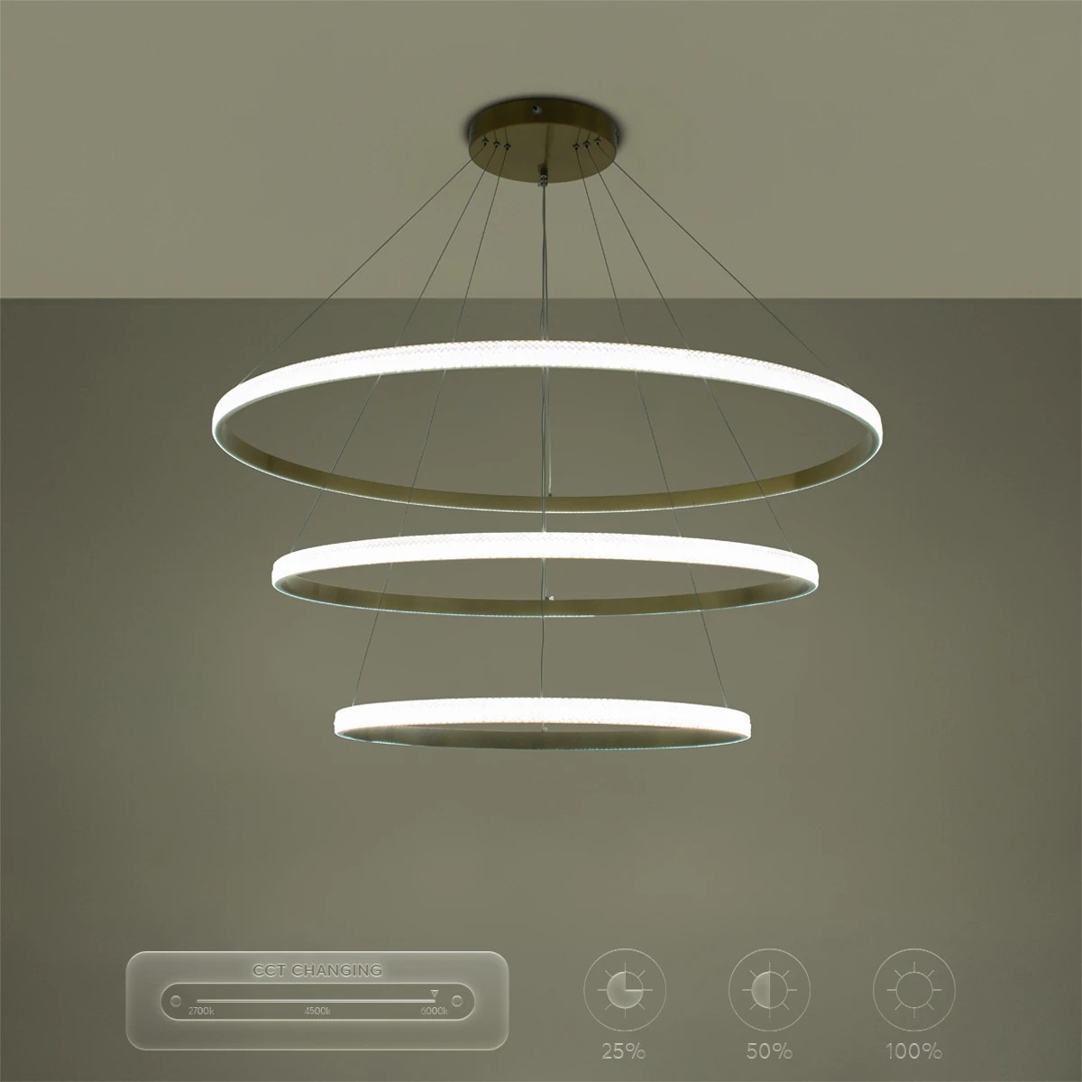 kelvo® DIAMOND KLV-101-0242-V2 Κρεμαστό Φωτιστικό Οροφής LED 150W 15000lm 180° AC 220-240V IP20 Ρυθμιζόμενο Λευκό CCT με Χειριστήριο από 2700K έως 6000K Dimmable - Lumileds SMD Chip - Χρυσό Πλατίνα - Μ100 x Π100 x Υ100cm - 3 Χρόνια Εγγύηση - Image 15