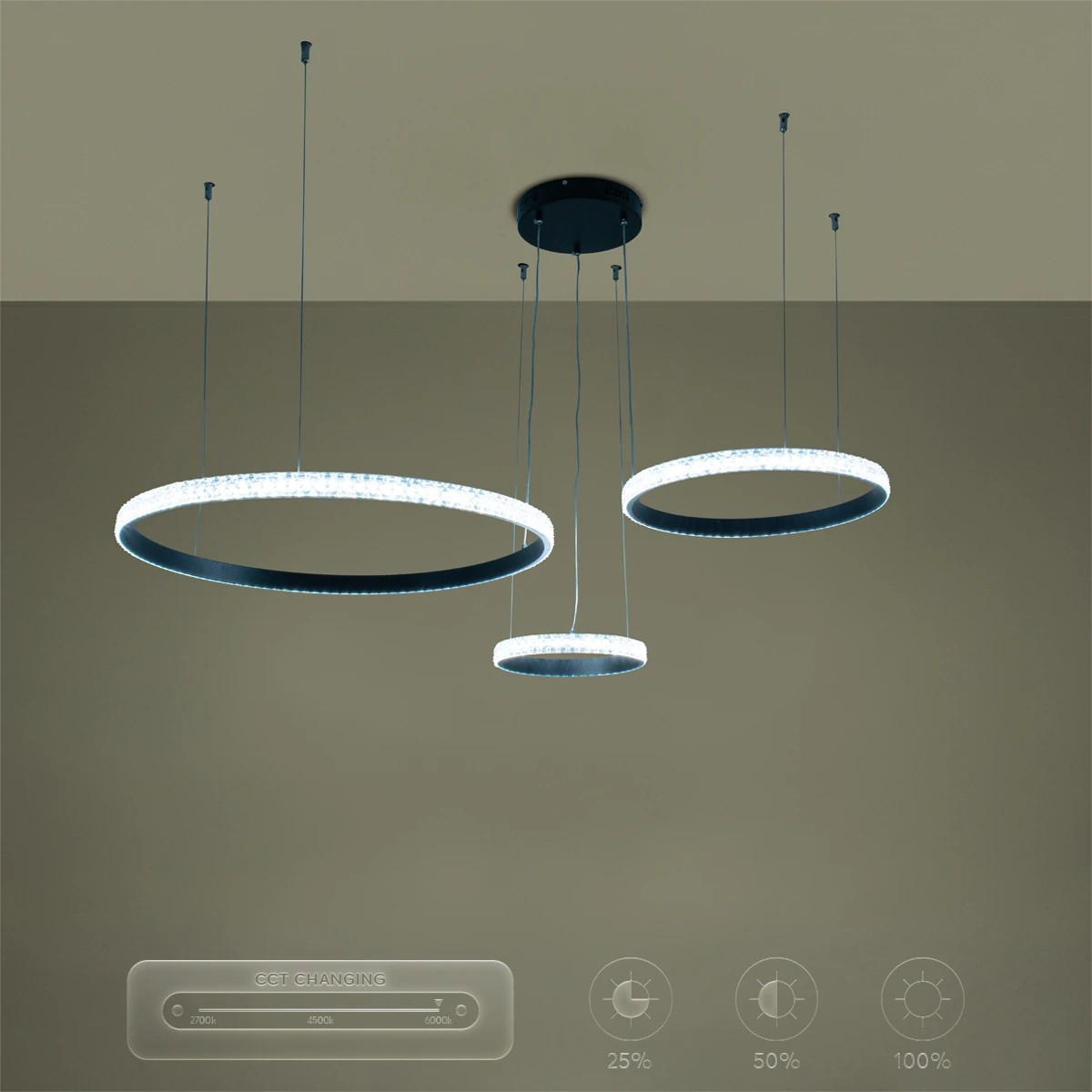kelvo® DIAMOND KLV-101-0243 Κρεμαστό Φωτιστικό Οροφής LED 100W 10000lm 180° AC 220-240V IP20 Ρυθμιζόμενο Λευκό CCT με Χειριστήριο από 2700K έως 6000K Dimmable - Lumileds SMD Chip - Μαύρο Ματ - Μ110 x Π110 x Υ60cm - 3 Χρόνια Εγγύηση - Image 13