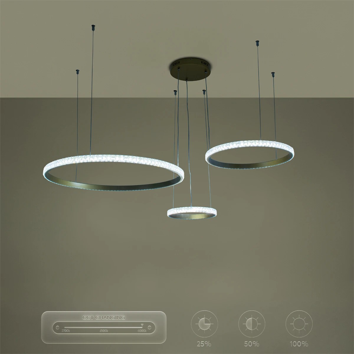 kelvo® DIAMOND KLV-101-0244 Κρεμαστό Φωτιστικό Οροφής LED 100W 10000lm 180° AC 220-240V IP20 Ρυθμιζόμενο Λευκό CCT με Χειριστήριο από 2700K έως 6000K Dimmable - Lumileds SMD Chip - Χρυσό Πλατίνα - Μ110 x Π110 x Υ60cm - 3 Χρόνια Εγγύηση - Image 13