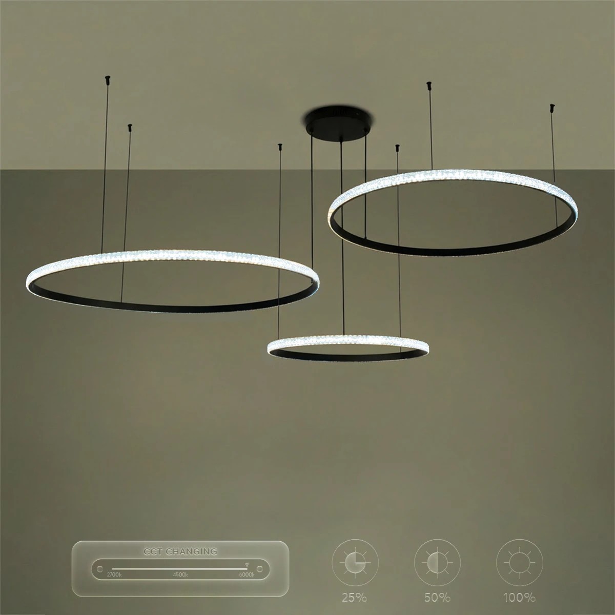 kelvo® DIAMOND KLV-101-0245 Κρεμαστό Φωτιστικό Οροφής LED 150W 15000lm 180° AC 220-240V IP20 Ρυθμιζόμενο Λευκό CCT με Χειριστήριο από 2700K έως 6000K Dimmable - Lumileds SMD Chip - Μαύρο Ματ - Μ170 x Π170 x Υ60cm - 3 Χρόνια Εγγύηση - Image 12