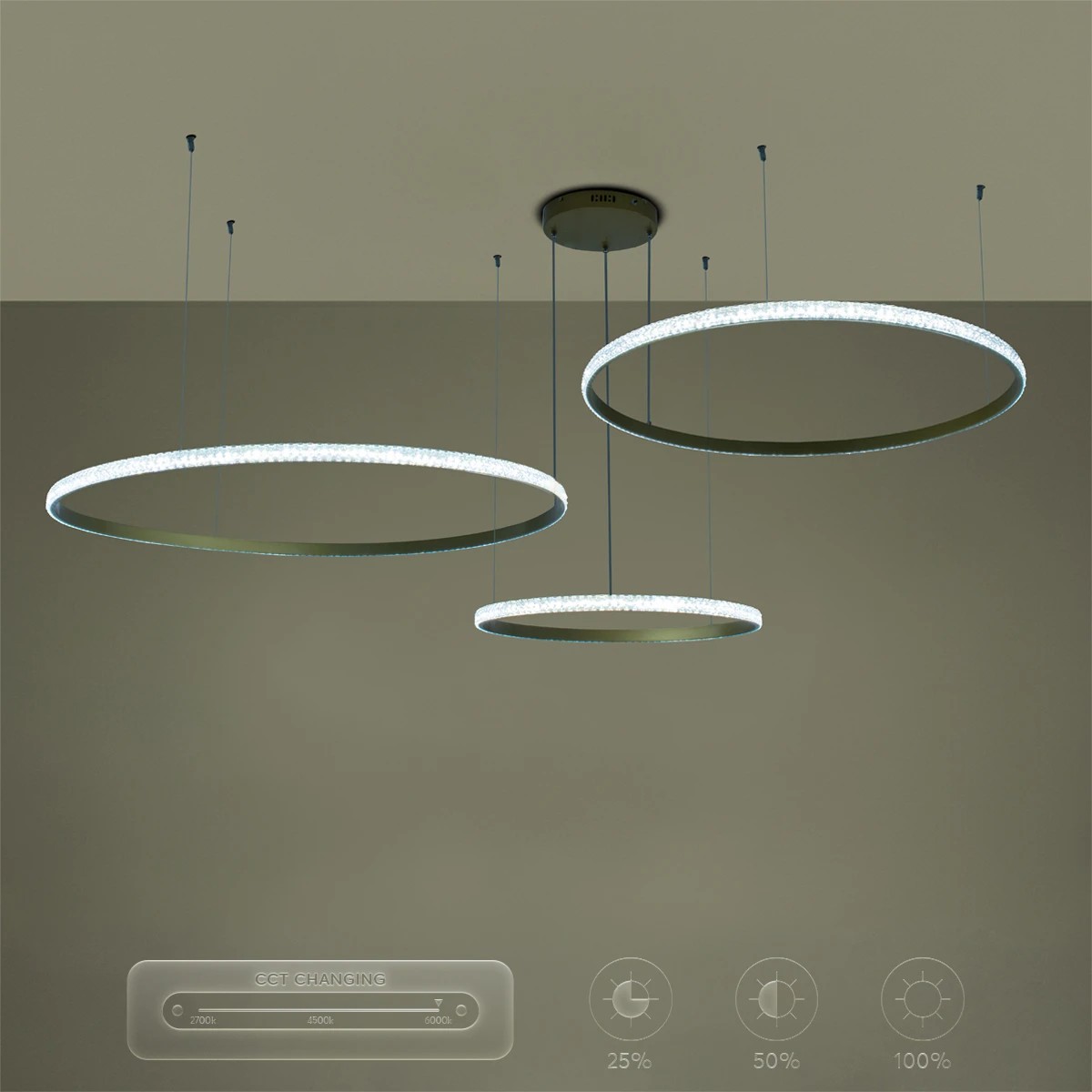 kelvo® DIAMOND KLV-101-0246 Κρεμαστό Φωτιστικό Οροφής LED 150W 15000lm 180° AC 220-240V IP20 Ρυθμιζόμενο Λευκό CCT με Χειριστήριο από 2700K έως 6000K Dimmable - Lumileds SMD Chip - Χρυσό Πλατίνα - Μ170 x Π170 x Υ60cm - 3 Χρόνια Εγγύηση - Image 12