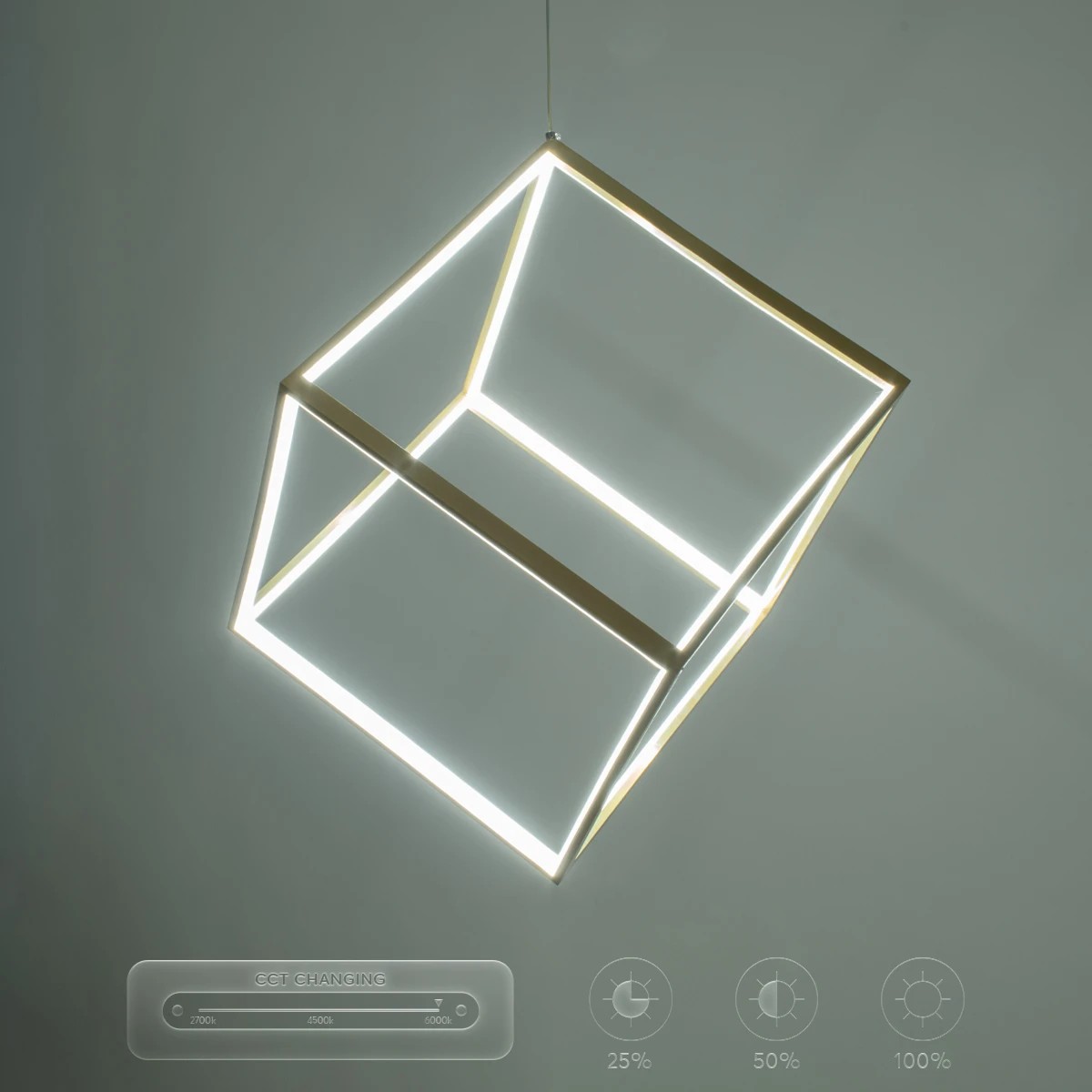 kelvo® KIBOO KLV-101-0262 Κρεμαστό Φωτιστικό Οροφής LED 36W 3600lm 360° AC 220-240V IP20 Ρυθμιζόμενο Λευκό CCT με Χειριστήριο από 2700K έως 6000K Dimmable - Lumileds SMD Chip - Χρυσό Πλατίνα - Μ40 x Π40 x Υ40cm - 3 Χρόνια Εγγύηση - Image 15