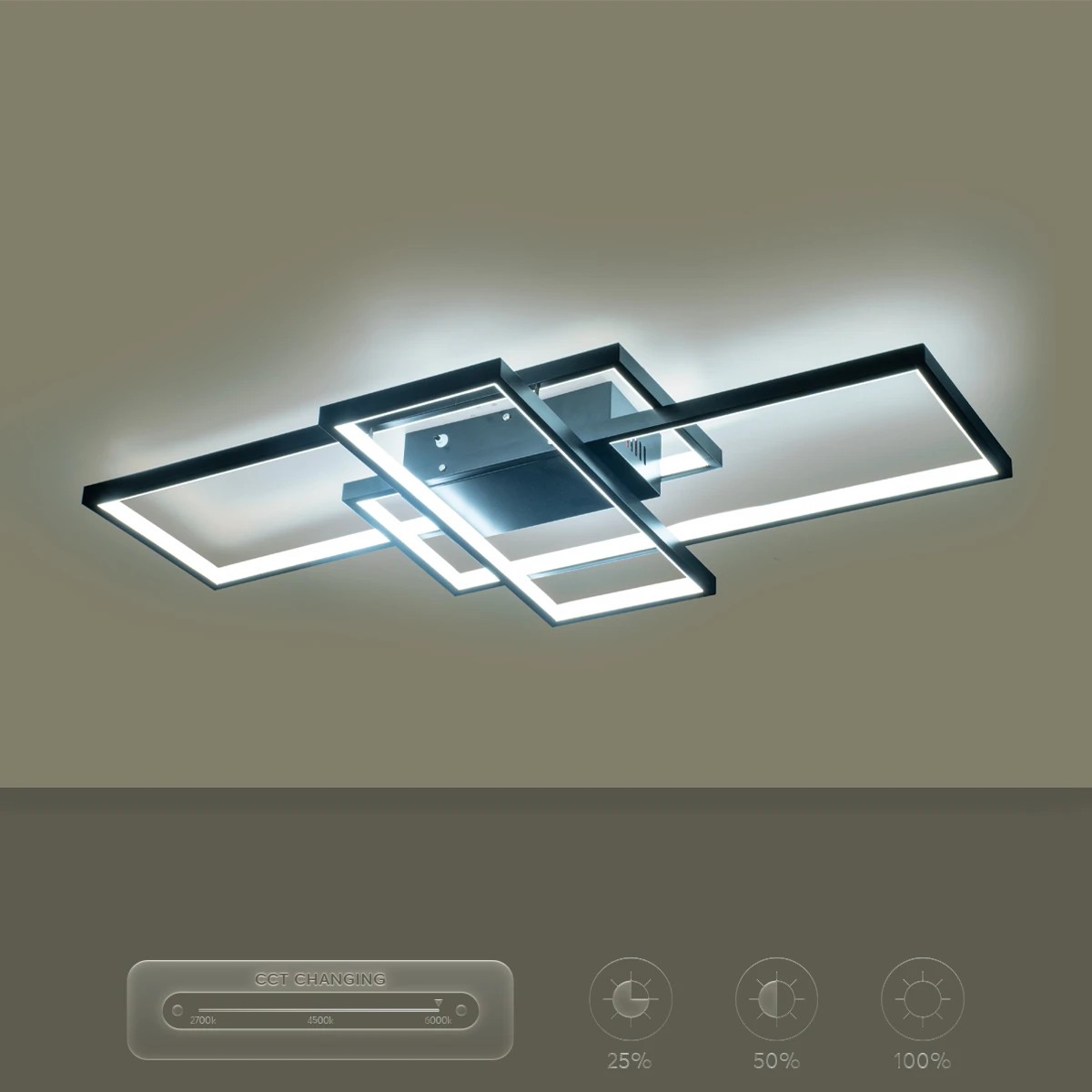 kelvo® QUADRA KLV-101-0293 Φωτιστικό Οροφής LED 100W 10000lm 120° AC 220-240V IP20 Ρυθμιζόμενο Λευκό CCT με Χειριστήριο από 2700K έως 6000K Dimmable - Lumileds SMD Chip - Μαύρο Ματ - Μ85 x Π45 x Υ9cm - 3 Χρόνια Εγγύηση - Image 13