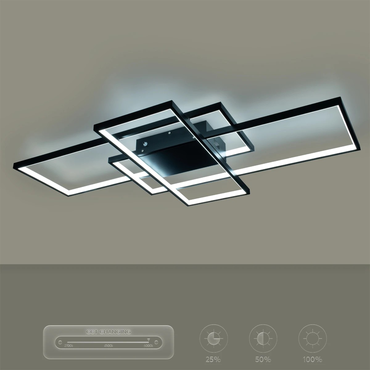 kelvo® QUADRA KLV-101-0296 Φωτιστικό Οροφής LED 120W 12000lm 120° AC 220-240V IP20 Ρυθμιζόμενο Λευκό CCT με Χειριστήριο από 2700K έως 6000K Dimmable - Lumileds SMD Chip - Μαύρο Ματ - Μ105 x Π60 x Υ9cm - 3 Χρόνια Εγγύηση - Image 13