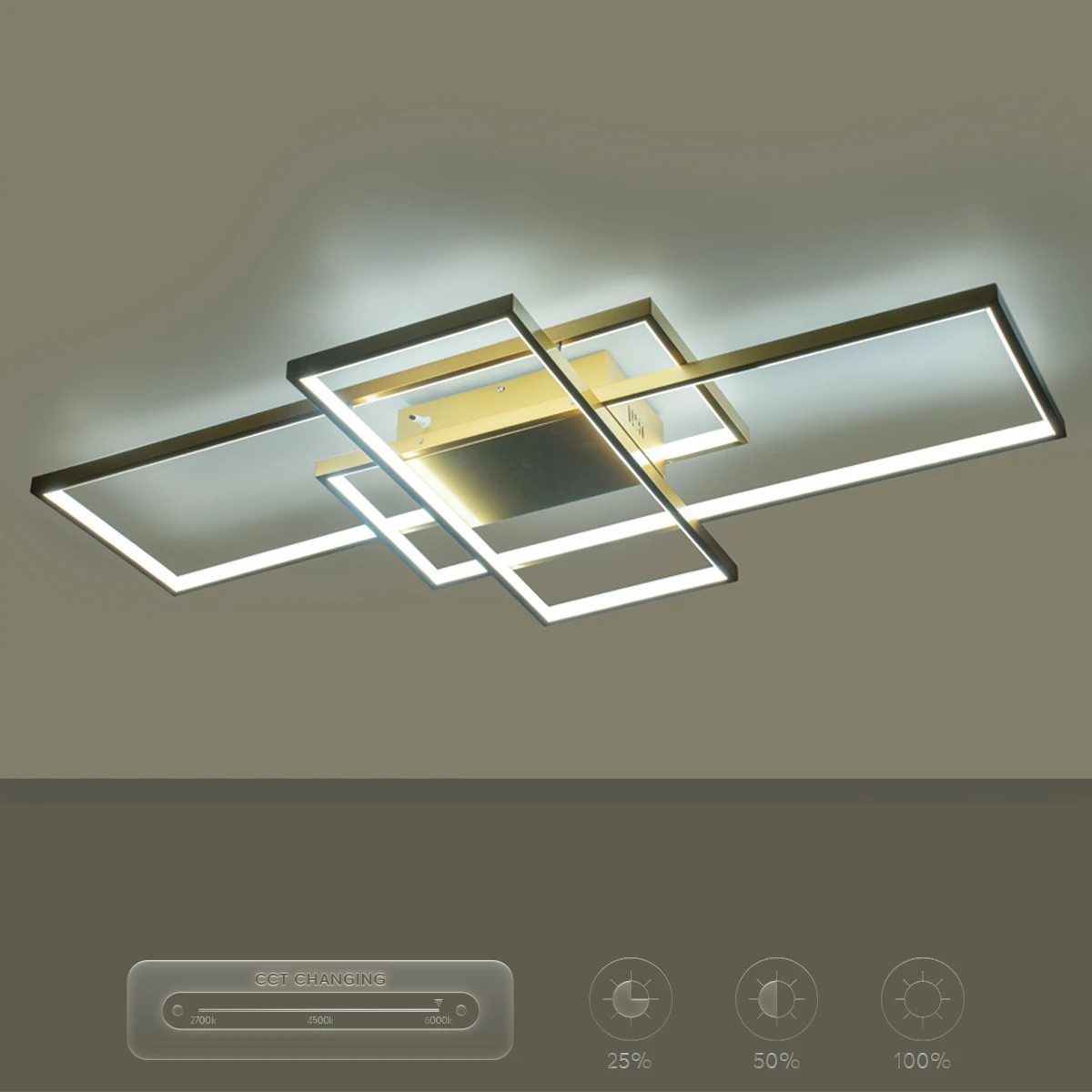 kelvo® QUADRA KLV-101-0298 Φωτιστικό Οροφής LED 120W 12000lm 120° AC 220-240V IP20 Ρυθμιζόμενο Λευκό CCT με Χειριστήριο από 2700K έως 6000K Dimmable - Lumileds SMD Chip - Σαμπανιζέ Χρυσό Ματ - Μ105 x Π60 x Υ9cm - 3 Χρόνια Εγγύηση - Image 13