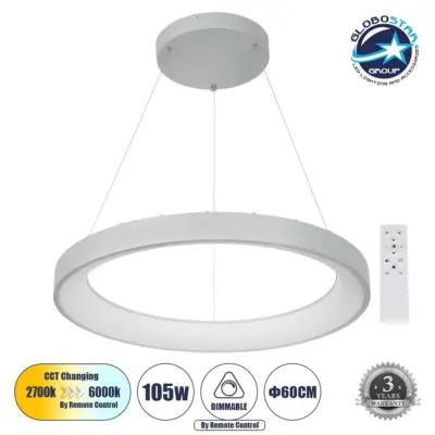 LEDTM® SALEM 61246 Μοντέρνο Κρεμαστό Φωτιστικό Οροφής LED 105W 12075lm 120° AC 220-240V IP20 Ρυθμιζόμενο Λευκό CCT με Χειριστήριο από 2700K έως 6000K Dimmable - Lumileds SMD Chip - Γκρι - Μ60 x Π60 x Υ6cm - 3 Χρόνια Εγγύηση