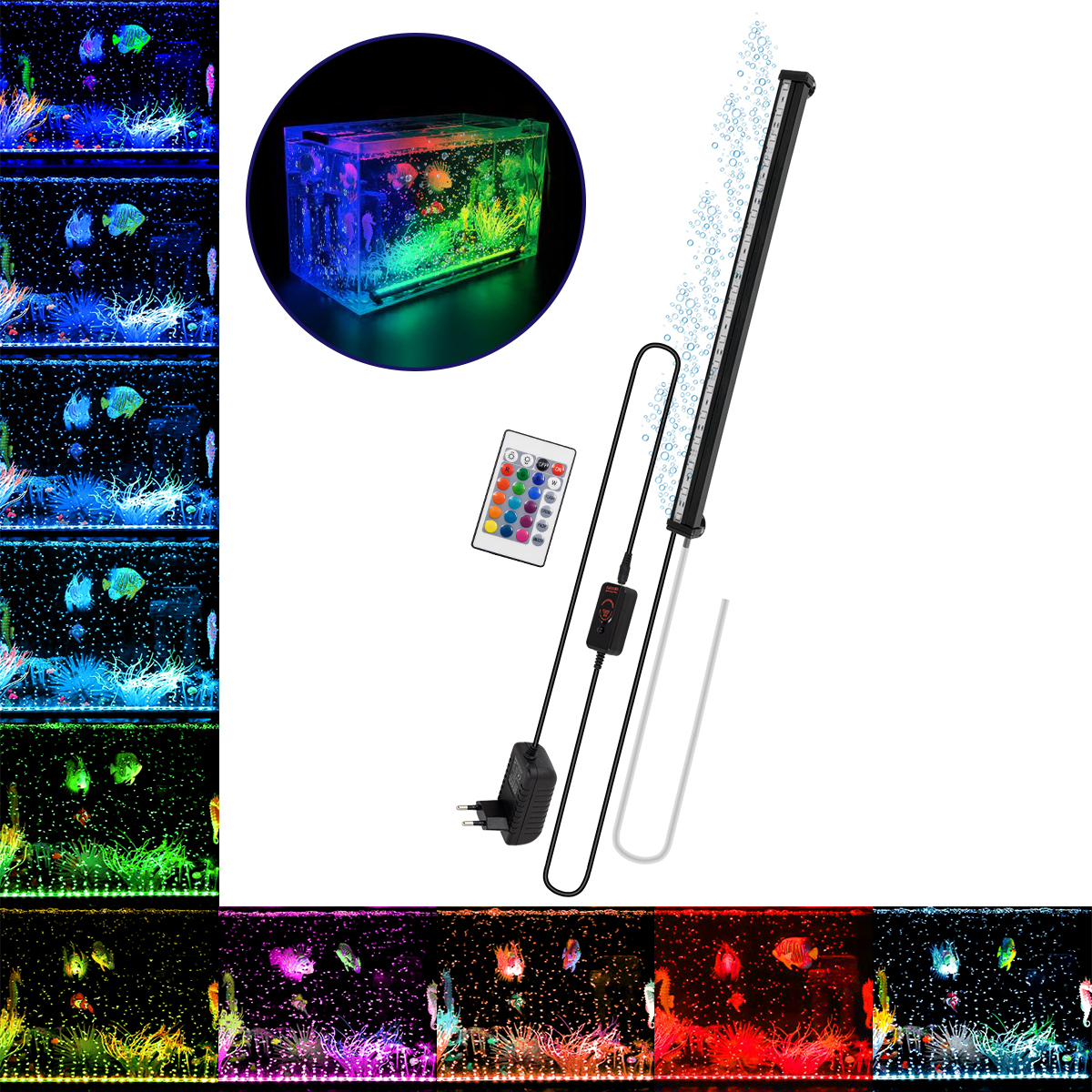 LEDTM® AQUARIUS 79676 Φωτιστικό Ενυδρείου με Οξυγονωτή & IR Ασύρματο Χειριστήριο LED 18W 900lm 180° AC 220-240V Αδιάβροχο IP68 Πολύχρωμο RGB Dimmable - Sanan SMD Chip - Μαύρο - Μ45 x Π2.8 x Υ1.3cm - 2 Χρόνια Εγγύηση - Image 2