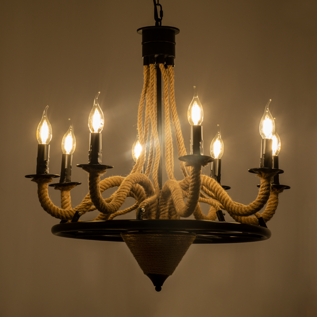 LEDTM® PENNSYLVANIA 00542 Vintage Κρεμαστό Φωτιστικό Οροφής με Ντουί 8 x E14 AC 220-240V IP20 - Μαύρο & Μπεζ - Μ64 x Π64 x Υ63cm - Image 3