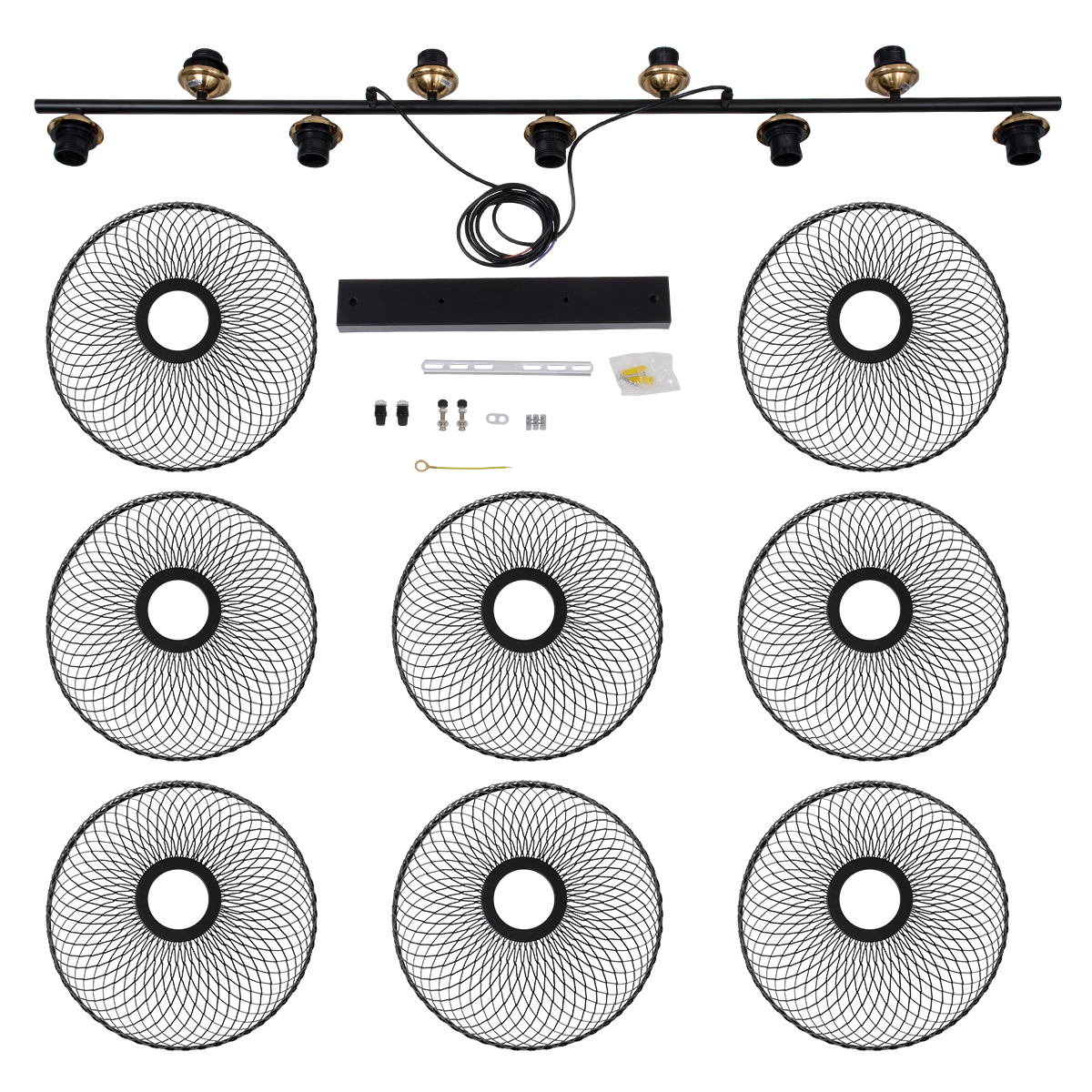 LEDTM® VERONA 00588 Μοντέρνο Κρεμαστό Φωτιστικό Οροφής με Ντουί 9 x E27 AC 220-240V IP20 - Μαύρο & Χρυσό - Μ140 x Π28 x Υ20cm - Image 10