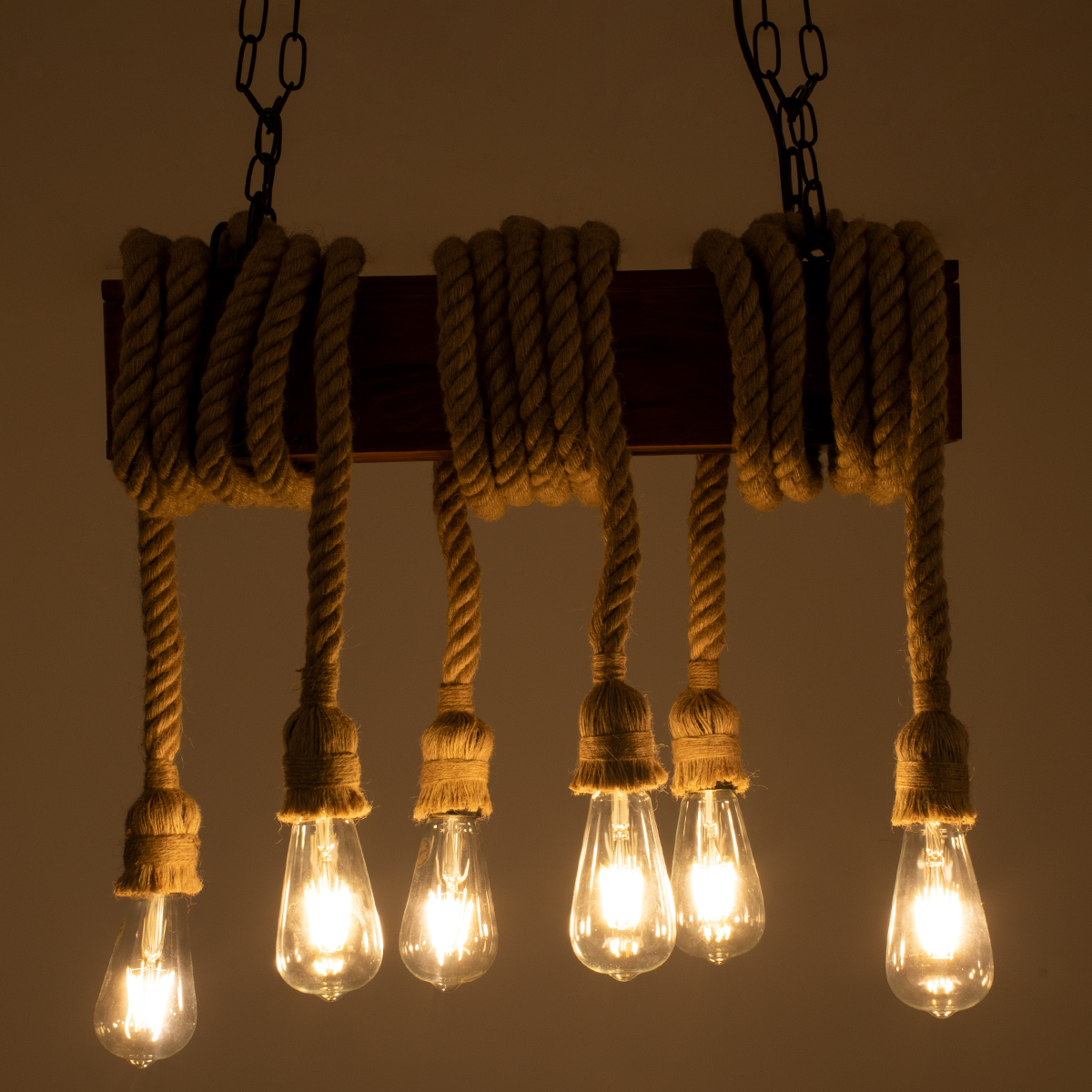 LEDTM® VIKING 00606 Vintage Κρεμαστό Φωτιστικό Οροφής με Ντουί 6 x E27 AC 220-240V IP20 - Καφέ & Μπεζ - Μ53 x Π11 x Υ220cm - Image 3