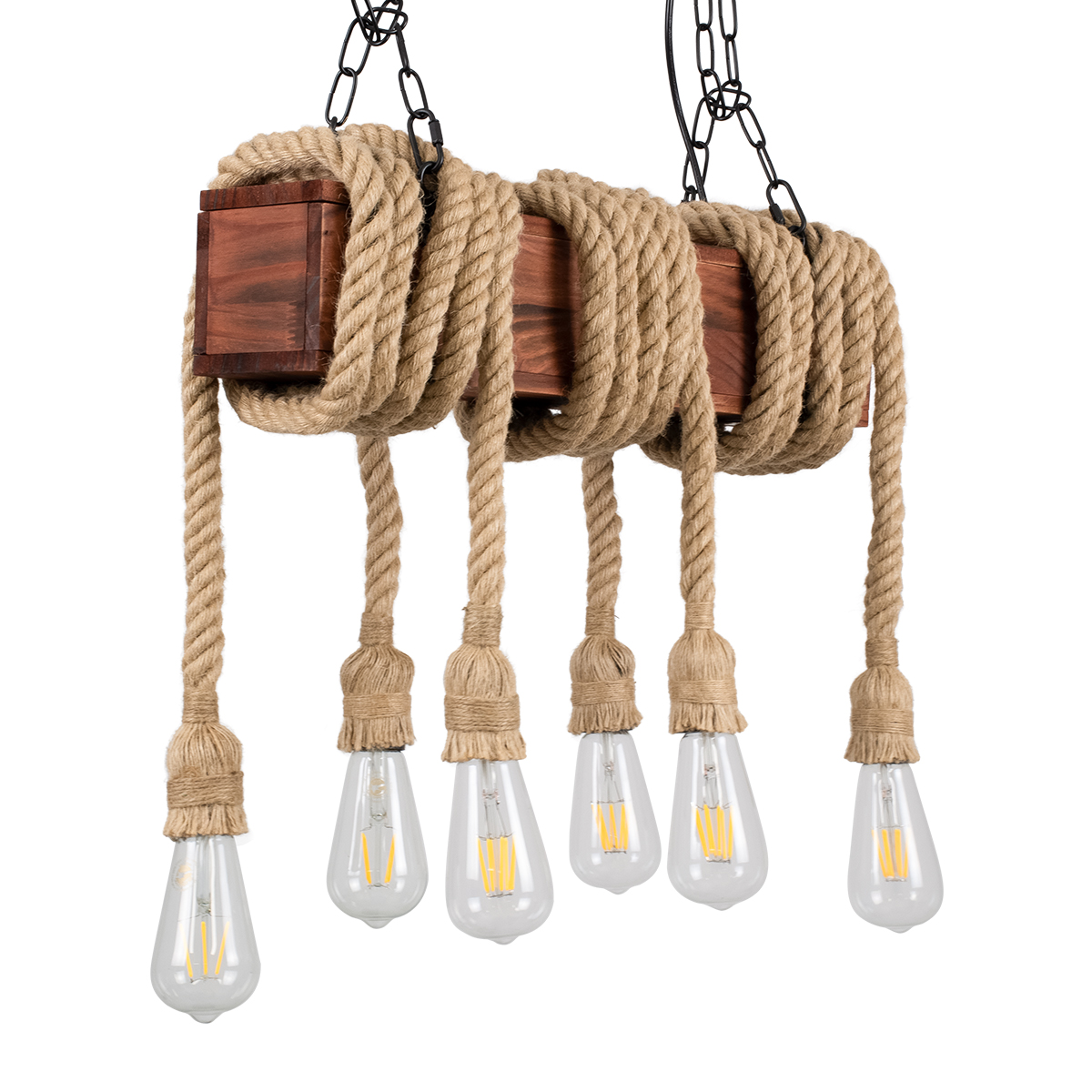 LEDTM® VIKING 00606 Vintage Κρεμαστό Φωτιστικό Οροφής με Ντουί 6 x E27 AC 220-240V IP20 - Καφέ & Μπεζ - Μ53 x Π11 x Υ220cm - Image 4