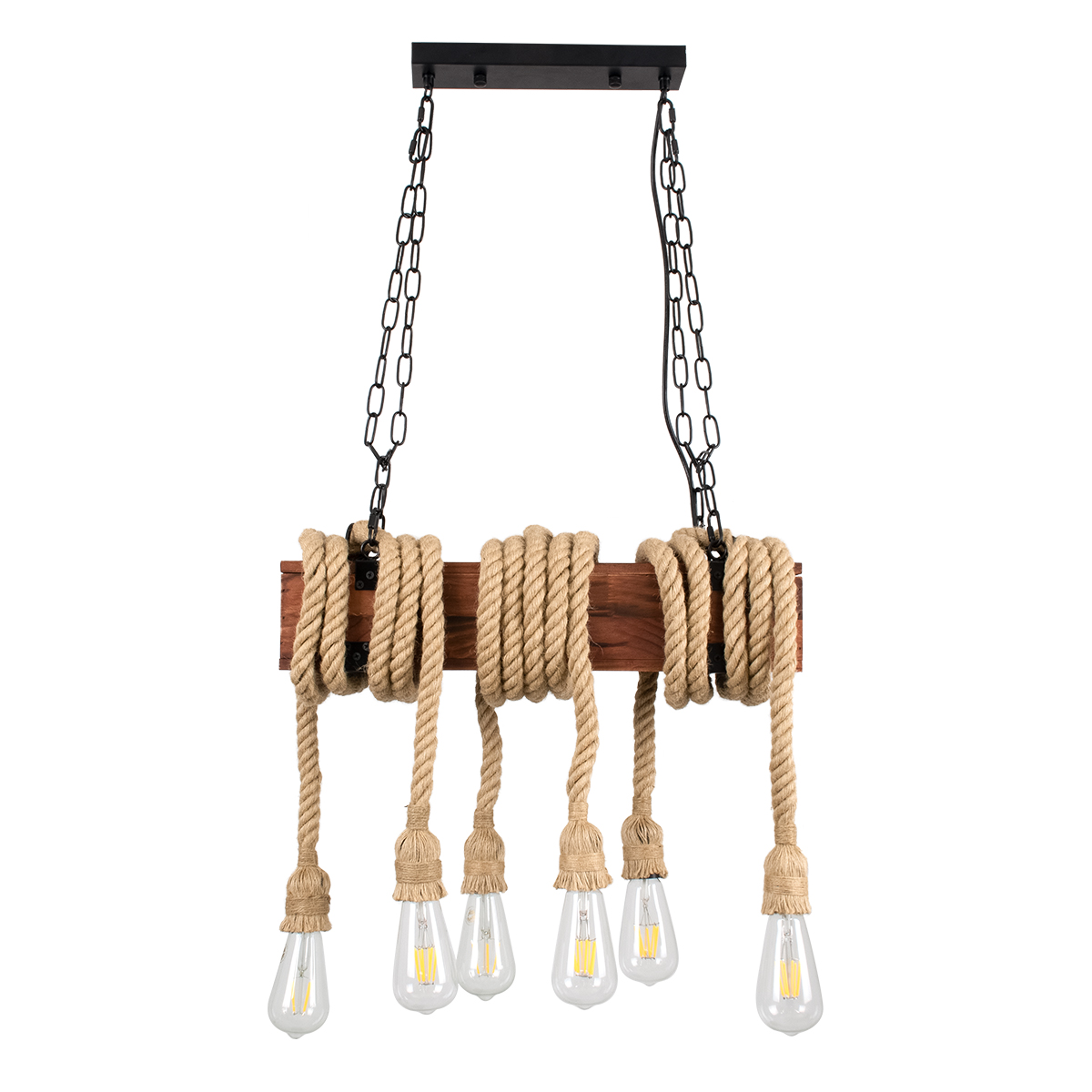 LEDTM® VIKING 00606 Vintage Κρεμαστό Φωτιστικό Οροφής με Ντουί 6 x E27 AC 220-240V IP20 - Καφέ & Μπεζ - Μ53 x Π11 x Υ220cm - Image 5
