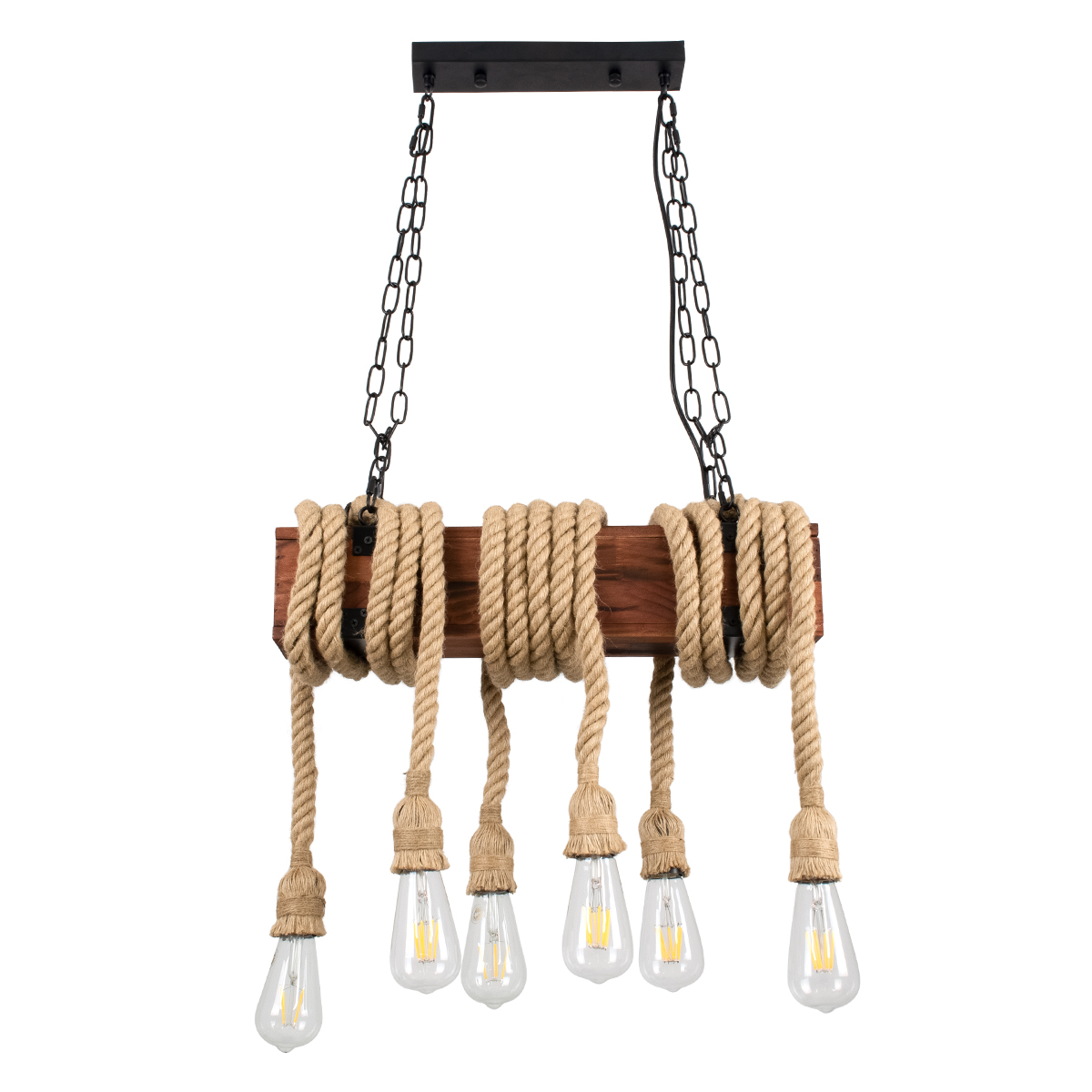 LEDTM® VIKING 00606 Vintage Κρεμαστό Φωτιστικό Οροφής με Ντουί 6 x E27 AC 220-240V IP20 - Καφέ & Μπεζ - Μ53 x Π11 x Υ220cm - Image 6