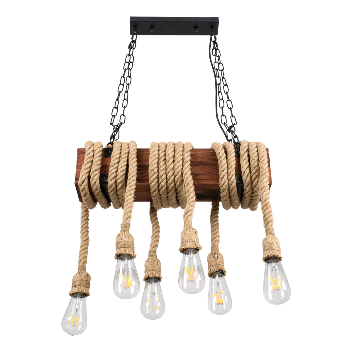 LEDTM® VIKING 00606 Vintage Κρεμαστό Φωτιστικό Οροφής με Ντουί 6 x E27 AC 220-240V IP20 - Καφέ & Μπεζ - Μ53 x Π11 x Υ220cm - Image 7