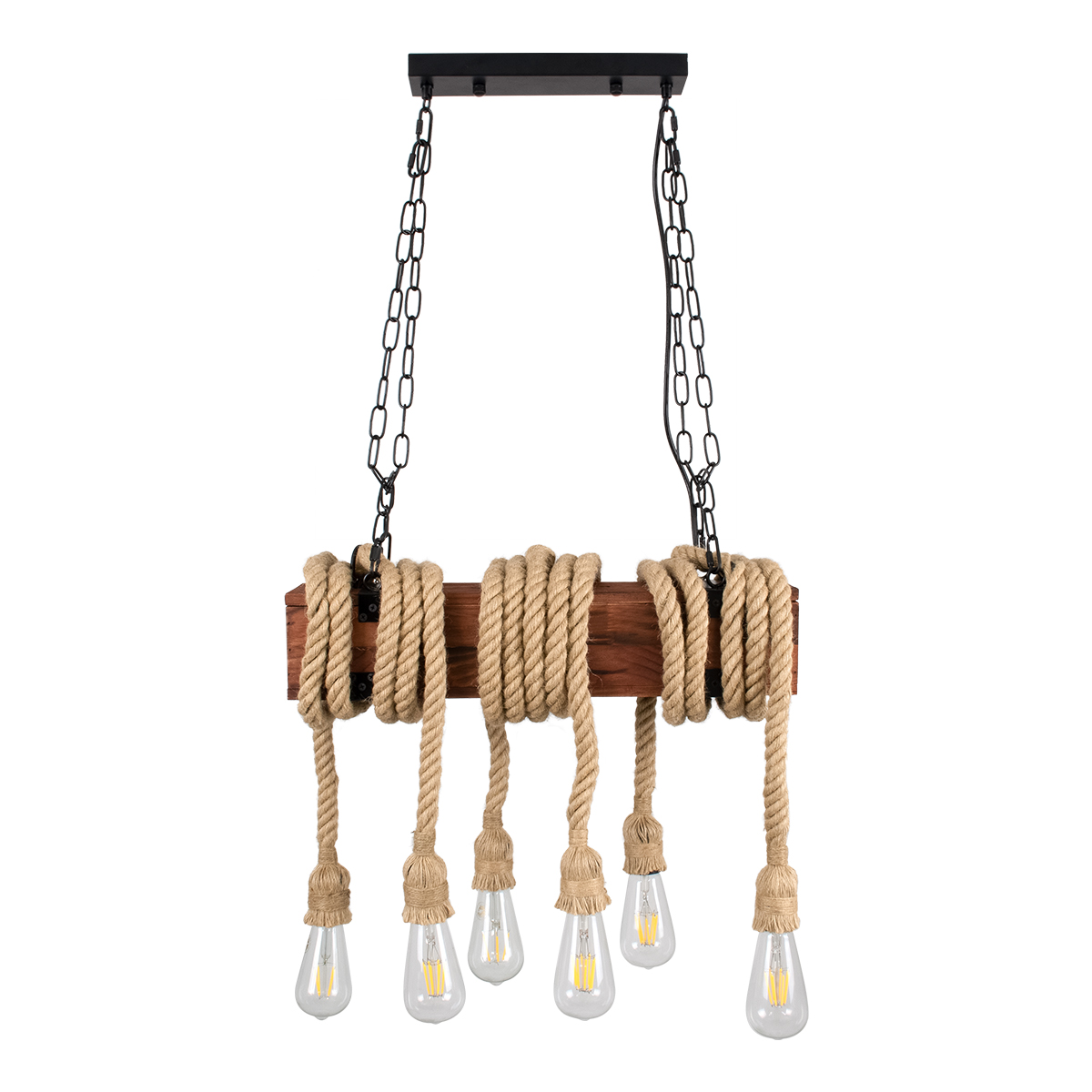 LEDTM® VIKING 00606 Vintage Κρεμαστό Φωτιστικό Οροφής με Ντουί 6 x E27 AC 220-240V IP20 - Καφέ & Μπεζ - Μ53 x Π11 x Υ220cm - Image 8