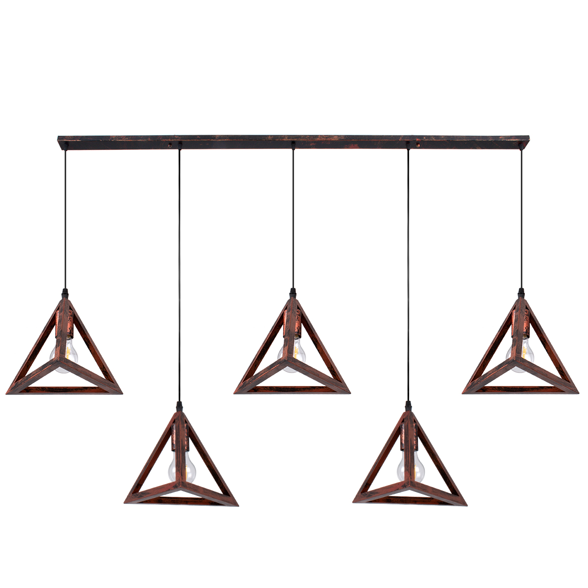 LEDTM® TRIANGLE 00609 Μοντέρνο Κρεμαστό Φωτιστικό Οροφής με Ντουί 5 x E27 AC 220-240V IP20 - Χάλκινο - Μ170 x Π22 x Y130cm - Image 2