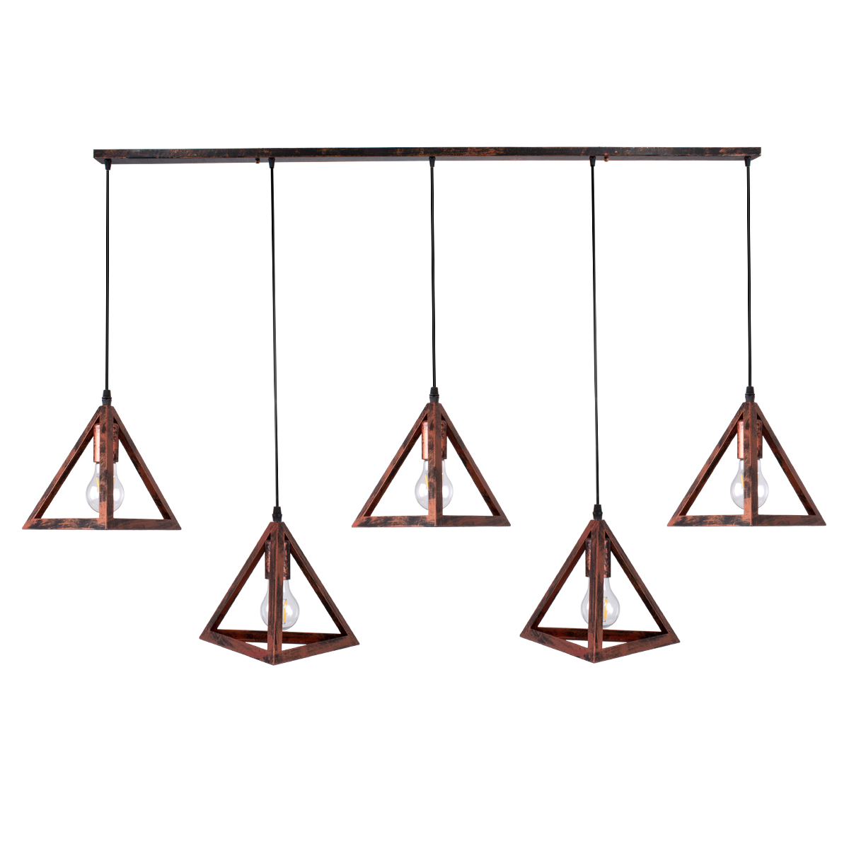 LEDTM® TRIANGLE 00609 Μοντέρνο Κρεμαστό Φωτιστικό Οροφής με Ντουί 5 x E27 AC 220-240V IP20 - Χάλκινο - Μ170 x Π22 x Y130cm - Image 3