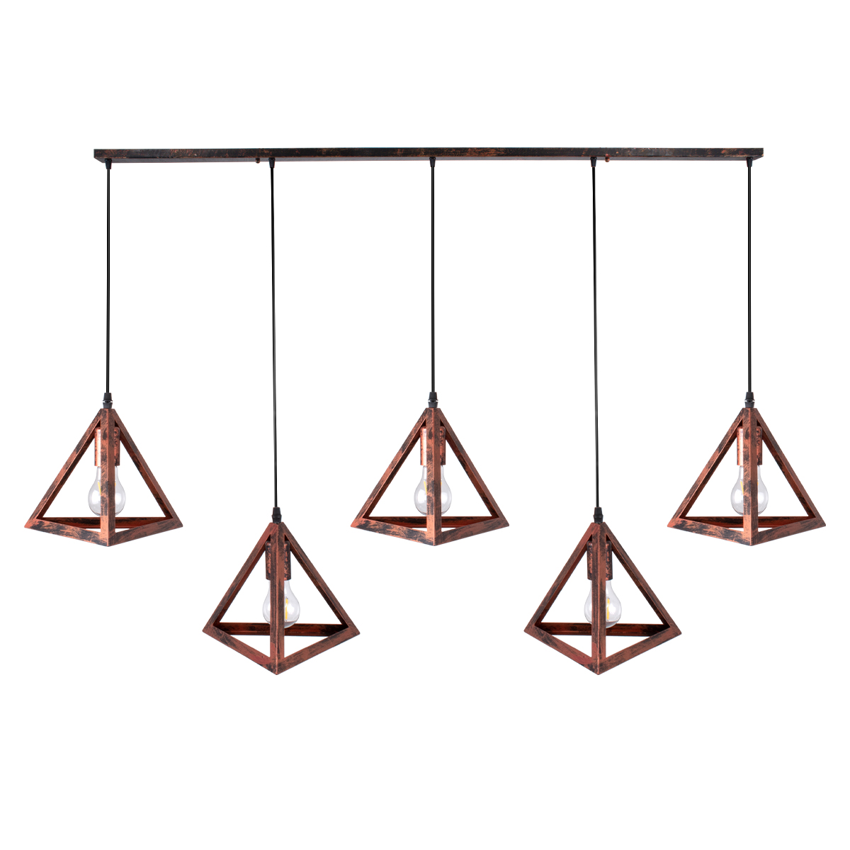 LEDTM® TRIANGLE 00609 Μοντέρνο Κρεμαστό Φωτιστικό Οροφής με Ντουί 5 x E27 AC 220-240V IP20 - Χάλκινο - Μ170 x Π22 x Y130cm - Image 4