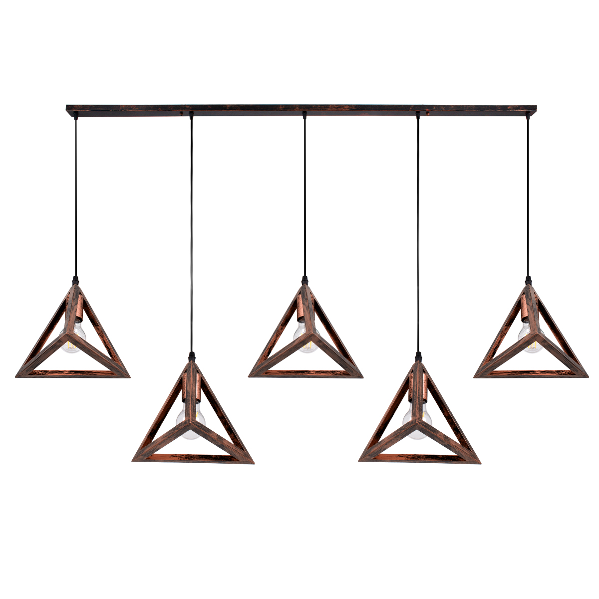 LEDTM® TRIANGLE 00609 Μοντέρνο Κρεμαστό Φωτιστικό Οροφής με Ντουί 5 x E27 AC 220-240V IP20 - Χάλκινο - Μ170 x Π22 x Y130cm - Image 5