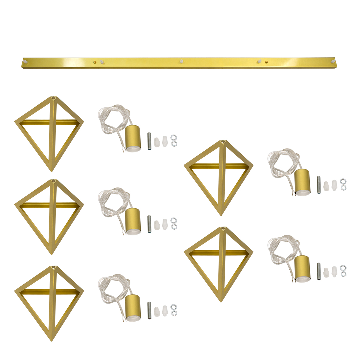 LEDTM® TRIANGLE 00610 Μοντέρνο Κρεμαστό Φωτιστικό Οροφής με Ντουί 5 x E27 AC 220-240V IP20 - Χρυσό - Μ170 x Π22 x Y130cm - Image 11