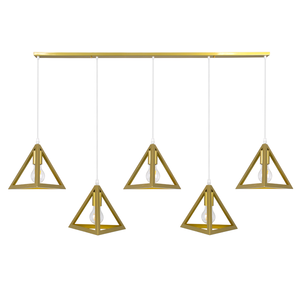 LEDTM® TRIANGLE 00610 Μοντέρνο Κρεμαστό Φωτιστικό Οροφής με Ντουί 5 x E27 AC 220-240V IP20 - Χρυσό - Μ170 x Π22 x Y130cm - Image 3