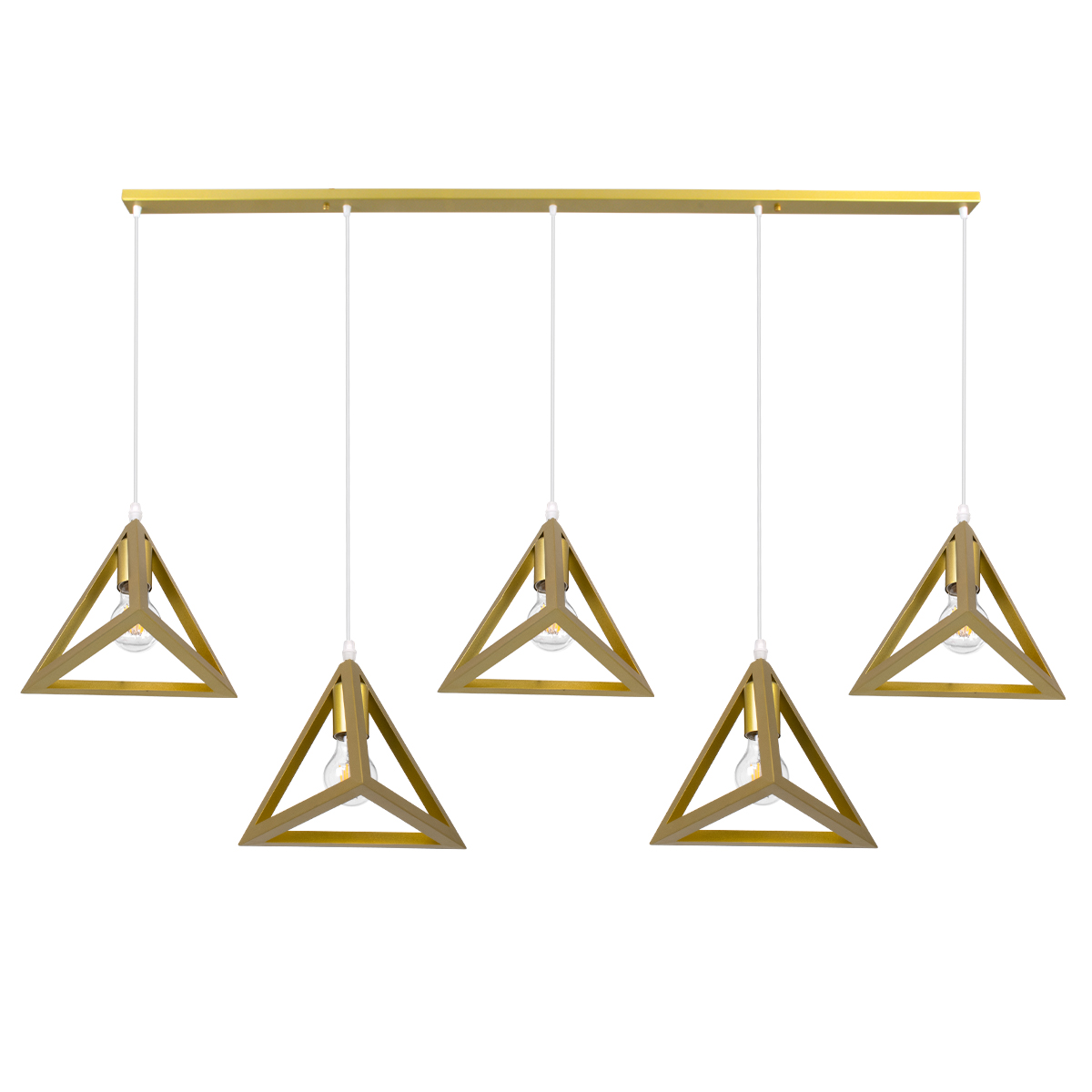 LEDTM® TRIANGLE 00610 Μοντέρνο Κρεμαστό Φωτιστικό Οροφής με Ντουί 5 x E27 AC 220-240V IP20 - Χρυσό - Μ170 x Π22 x Y130cm - Image 5