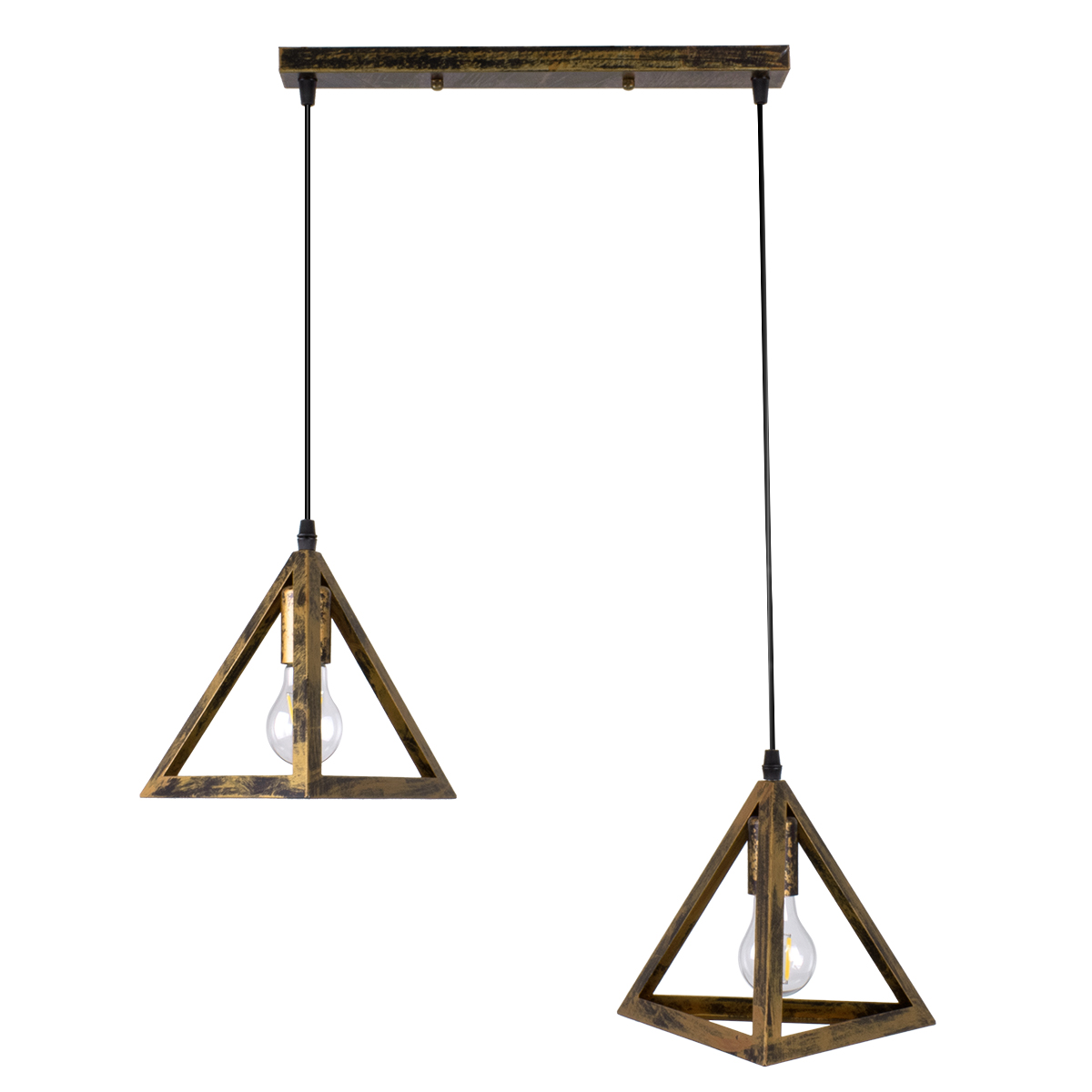LEDTM® TRIANGLE 00614 Μοντέρνο Κρεμαστό Φωτιστικό Οροφής με Ντουί 2 x E27 AC 220-240V IP20 - Μπρούτζινο - Μ60 x Π22 x Y130cm - Image 3