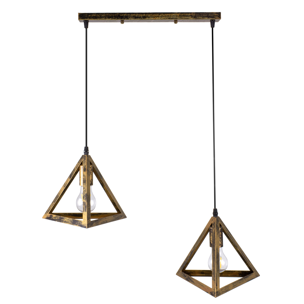 LEDTM® TRIANGLE 00614 Μοντέρνο Κρεμαστό Φωτιστικό Οροφής με Ντουί 2 x E27 AC 220-240V IP20 - Μπρούτζινο - Μ60 x Π22 x Y130cm - Image 4