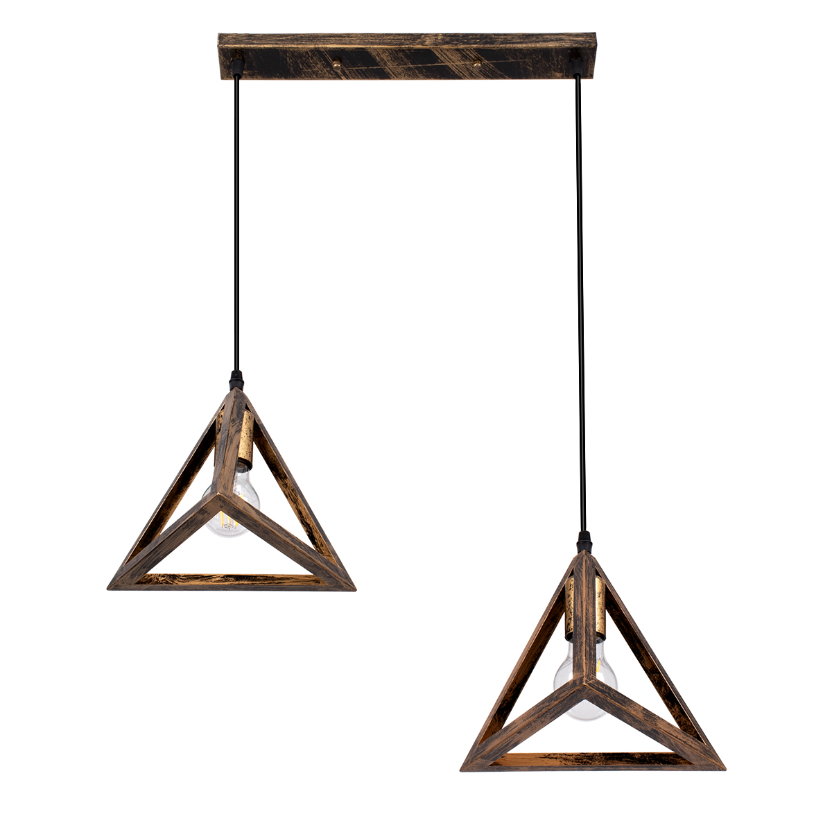 LEDTM® TRIANGLE 00614 Μοντέρνο Κρεμαστό Φωτιστικό Οροφής με Ντουί 2 x E27 AC 220-240V IP20 - Μπρούτζινο - Μ60 x Π22 x Y130cm - Image 5