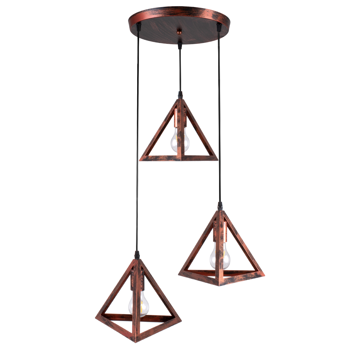 LEDTM® TRIANGLE 00618 Μοντέρνο Κρεμαστό Φωτιστικό Οροφής με Ντουί 3 x E27 AC 220-240V IP20 - Χάλκινο - Μ49 x Π49 x Y130cm - Image 4