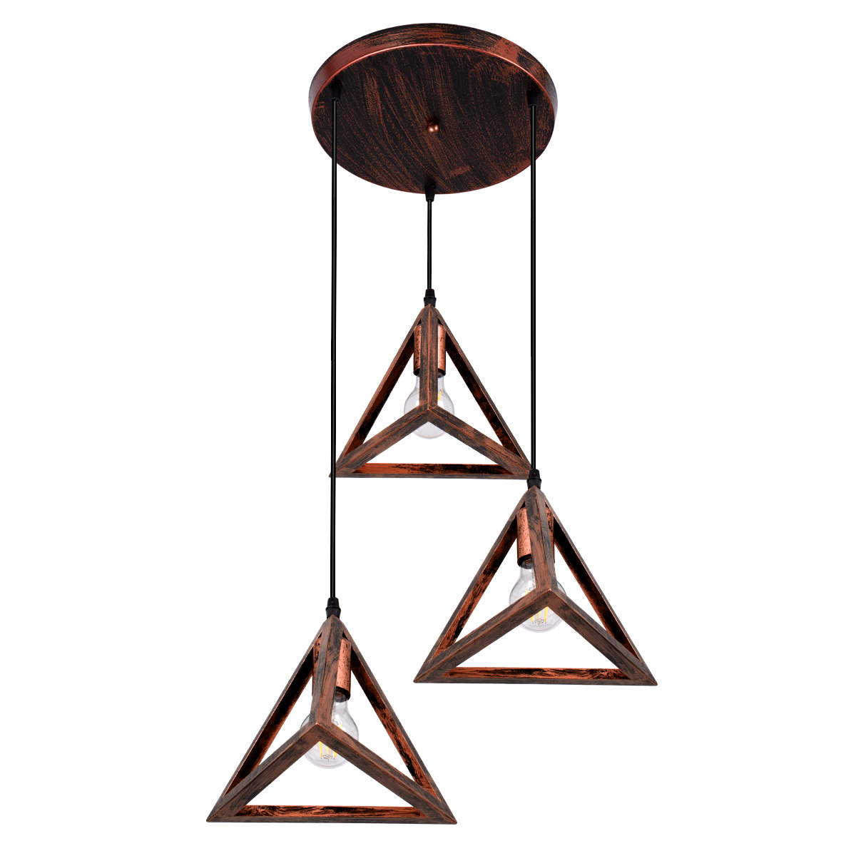 LEDTM® TRIANGLE 00618 Μοντέρνο Κρεμαστό Φωτιστικό Οροφής με Ντουί 3 x E27 AC 220-240V IP20 - Χάλκινο - Μ49 x Π49 x Y130cm - Image 5