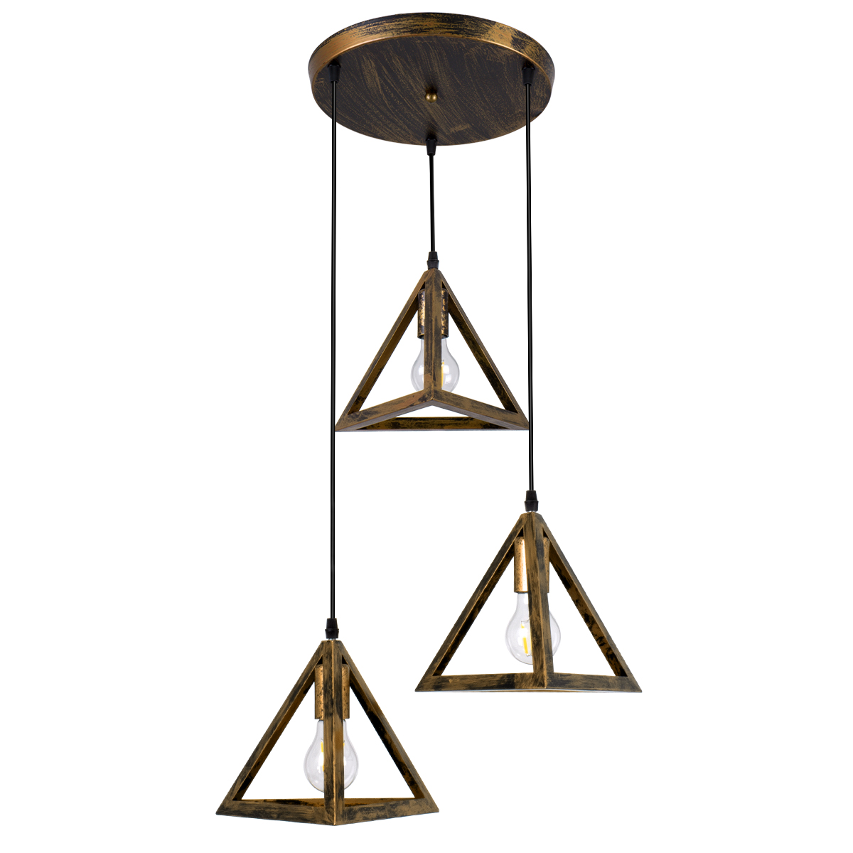 LEDTM® TRIANGLE 00619 Μοντέρνο Κρεμαστό Φωτιστικό Οροφής με Ντουί 3 x E27 AC 220-240V IP20 - Μπρούτζινο - Μ49 x Π49 x Y130cm - Image 3