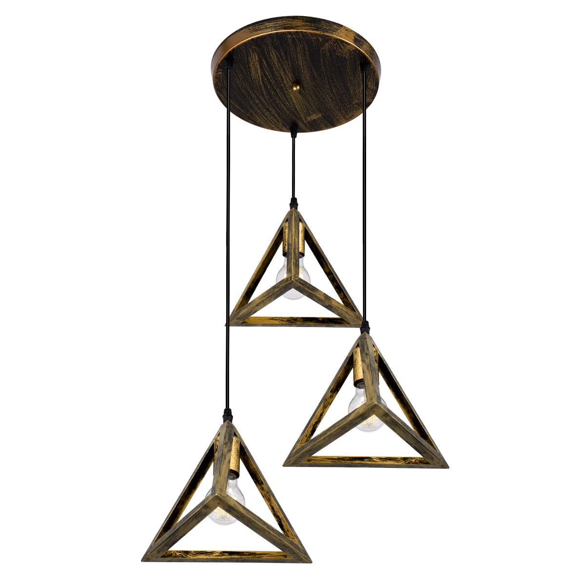 LEDTM® TRIANGLE 00619 Μοντέρνο Κρεμαστό Φωτιστικό Οροφής με Ντουί 3 x E27 AC 220-240V IP20 - Μπρούτζινο - Μ49 x Π49 x Y130cm - Image 5