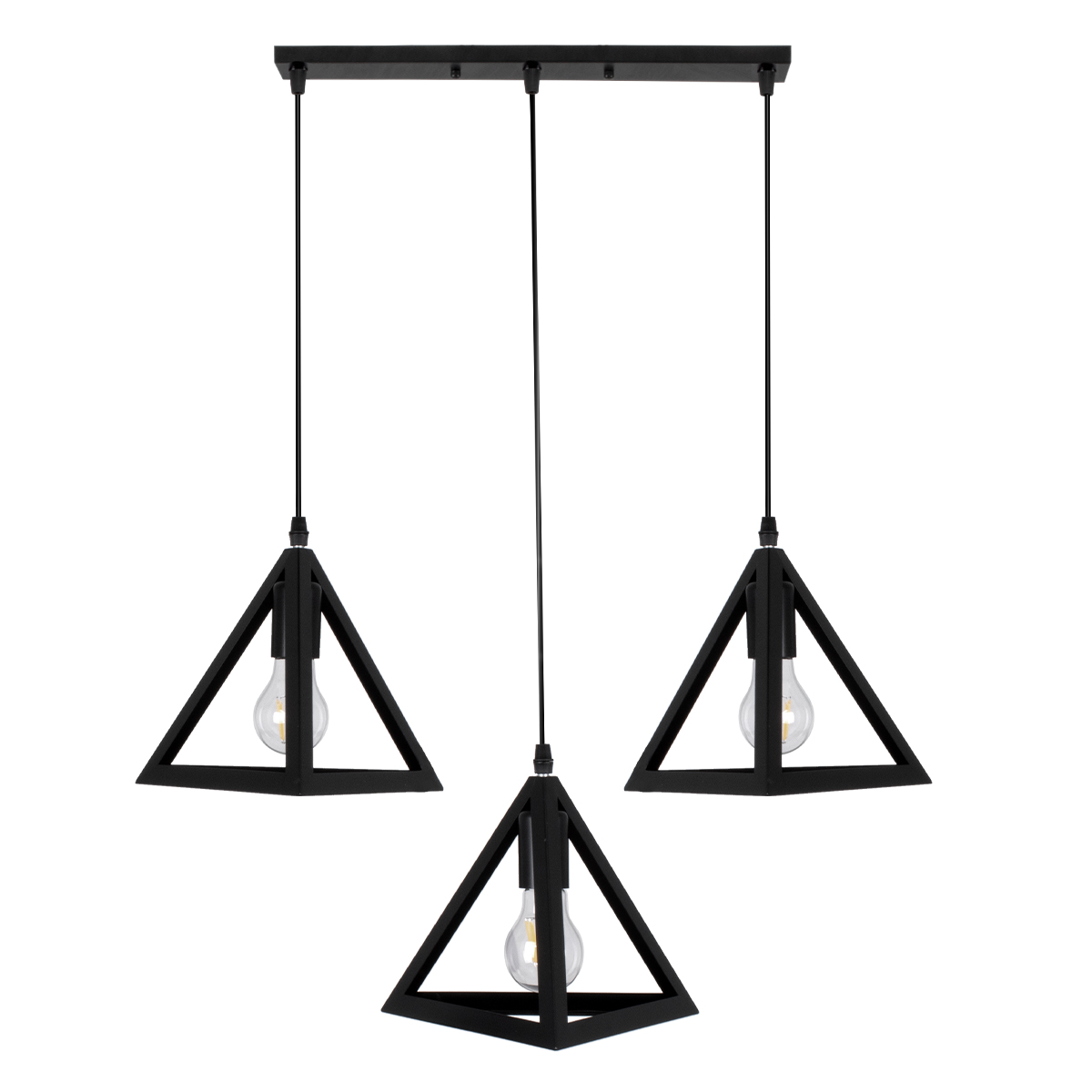 LEDTM® TRIANGLE 00621 Μοντέρνο Κρεμαστό Φωτιστικό Οροφής με Ντουί 3 x E27 AC 220-240V IP20 - Μαύρο - Μ70 x Π22 x Y130cm - Image 3