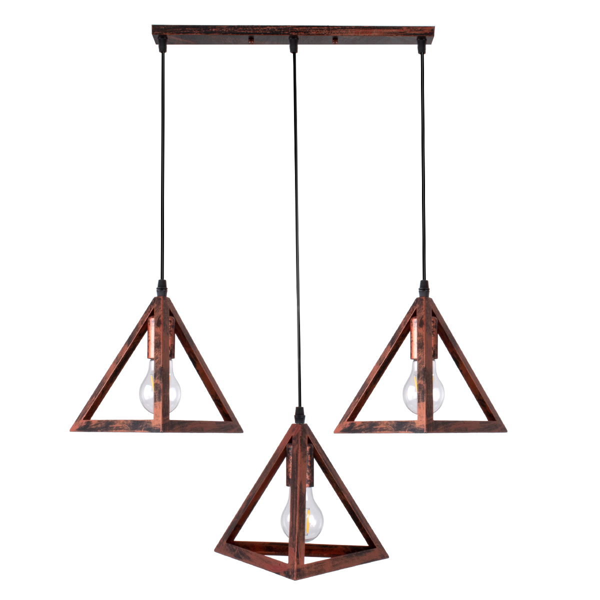 LEDTM® TRIANGLE 00623 Μοντέρνο Κρεμαστό Φωτιστικό Οροφής με Ντουί 3 x E27 AC 220-240V IP20 - Χάλκινο - Μ70 x Π22 x Y130cm - Image 3