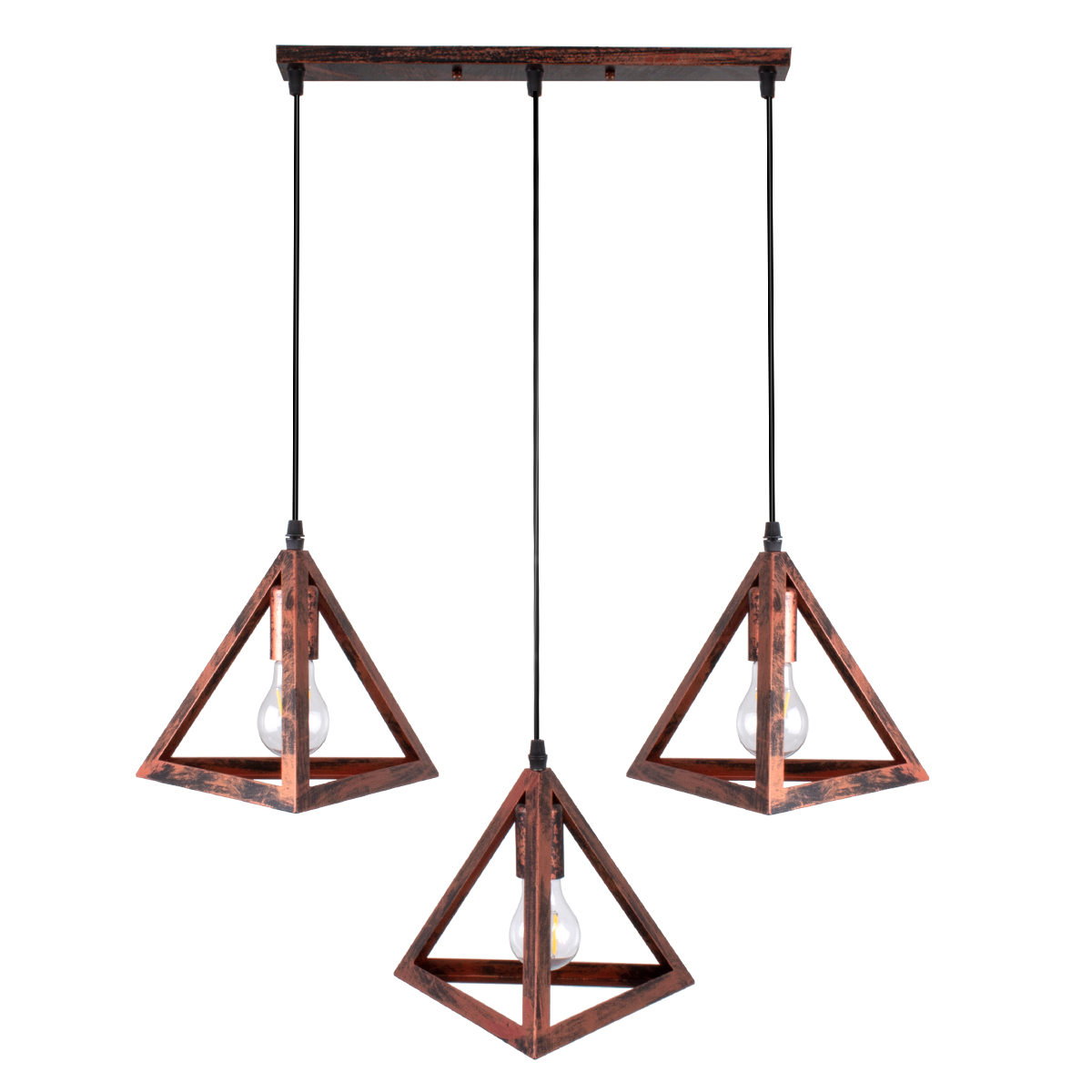 LEDTM® TRIANGLE 00623 Μοντέρνο Κρεμαστό Φωτιστικό Οροφής με Ντουί 3 x E27 AC 220-240V IP20 - Χάλκινο - Μ70 x Π22 x Y130cm - Image 4