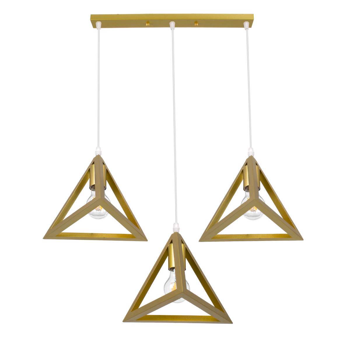 LEDTM® TRIANGLE 00625 Μοντέρνο Κρεμαστό Φωτιστικό Οροφής με Ντουί 3 x E27 AC 220-240V IP20 - Χρυσό - Μ70 x Π22 x Y130cm - Image 5