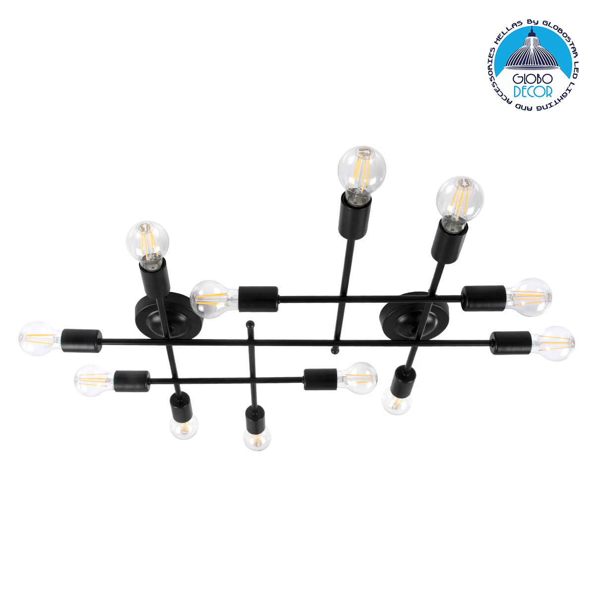 LEDTM® PIPING 00667-1 Vintage Φωτιστικό Οροφής με Ντουί 12 x E27 AC 220-240V IP20 - Μαύρο - Μ78.5 x Π9.5 x Υ64cm