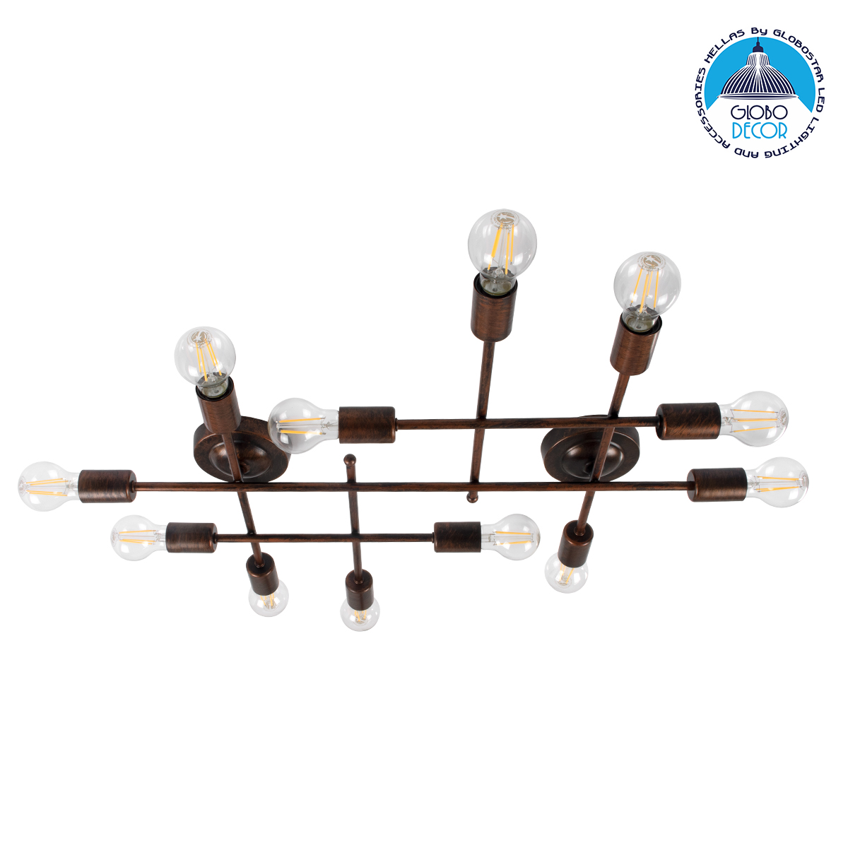 LEDTM® PIPING 00668-1 Vintage Φωτιστικό Οροφής με Ντουί 12 x E27 AC 220-240V IP20 - Χάλκινο - Μ78.5 x Π9.5 x Υ64cm