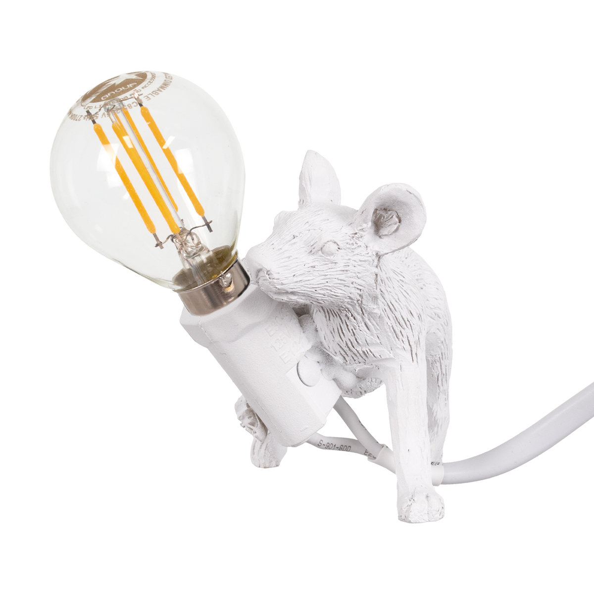 LEDTM® MOUSE 00676 Vintage Επιτραπέζιο Φωτιστικό Πορτατίφ με Ντουί 1 x E12 AC 220-240V IP20 - Λευκό - Μ13 x Π4 x Υ7cm - Image 3