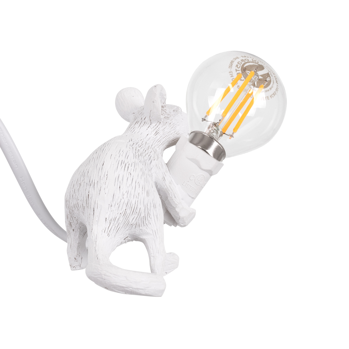 LEDTM® MOUSE 00676 Vintage Επιτραπέζιο Φωτιστικό Πορτατίφ με Ντουί 1 x E12 AC 220-240V IP20 - Λευκό - Μ13 x Π4 x Υ7cm - Image 5