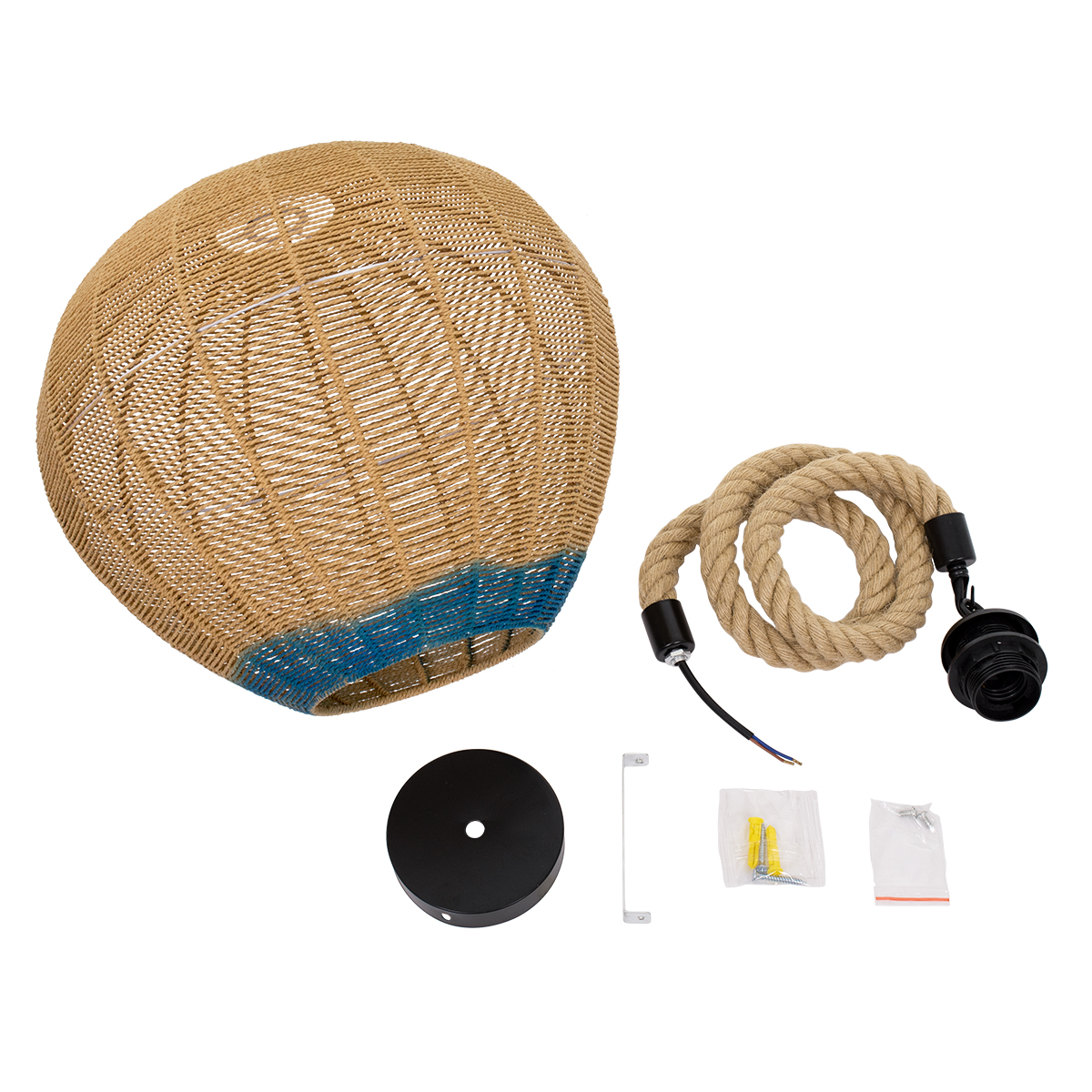 LEDTM® SIMON 00727 Boho Κρεμαστό Φωτιστικό Οροφής με Ντουί 1 x E27 AC 220-240V IP20 - Μπεζ & Μπλε - Μ50 x Π50 x Y47cm - Image 9